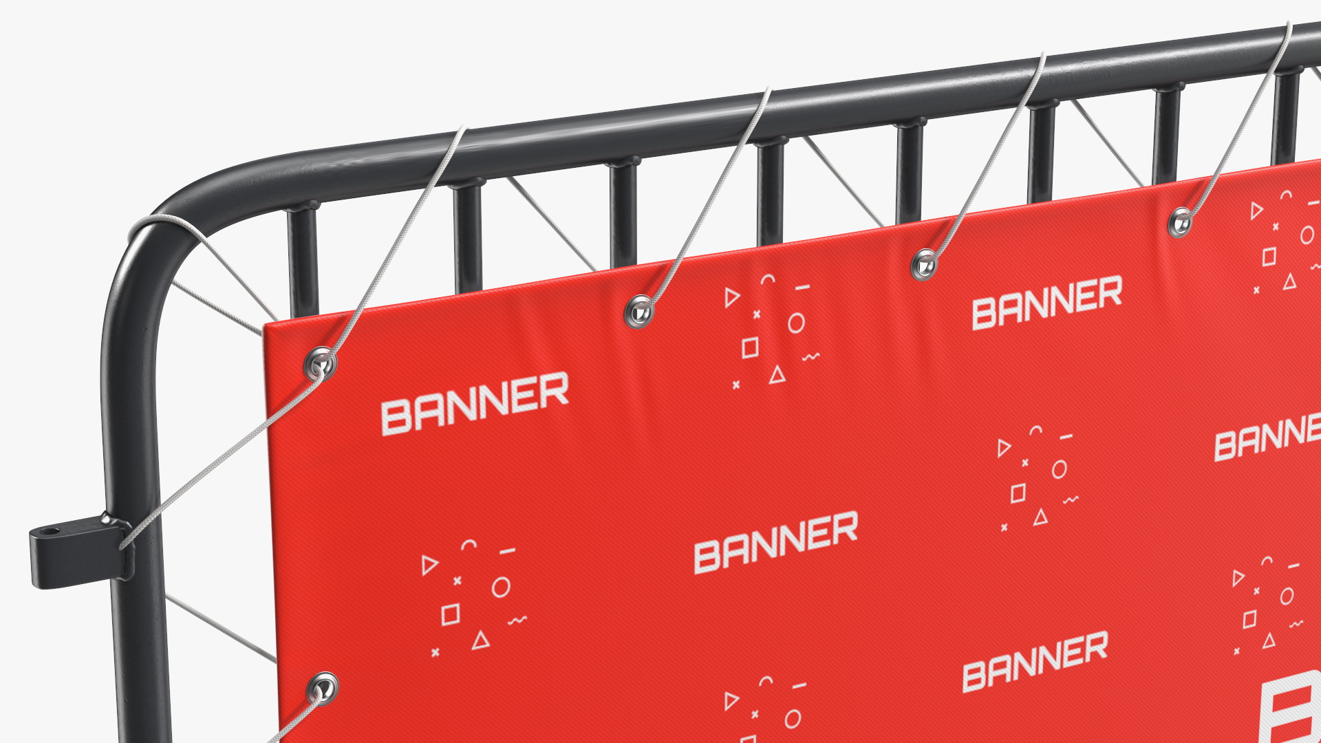 Black Crowd Control Barrier with Advertising Vinyl Banner 3D