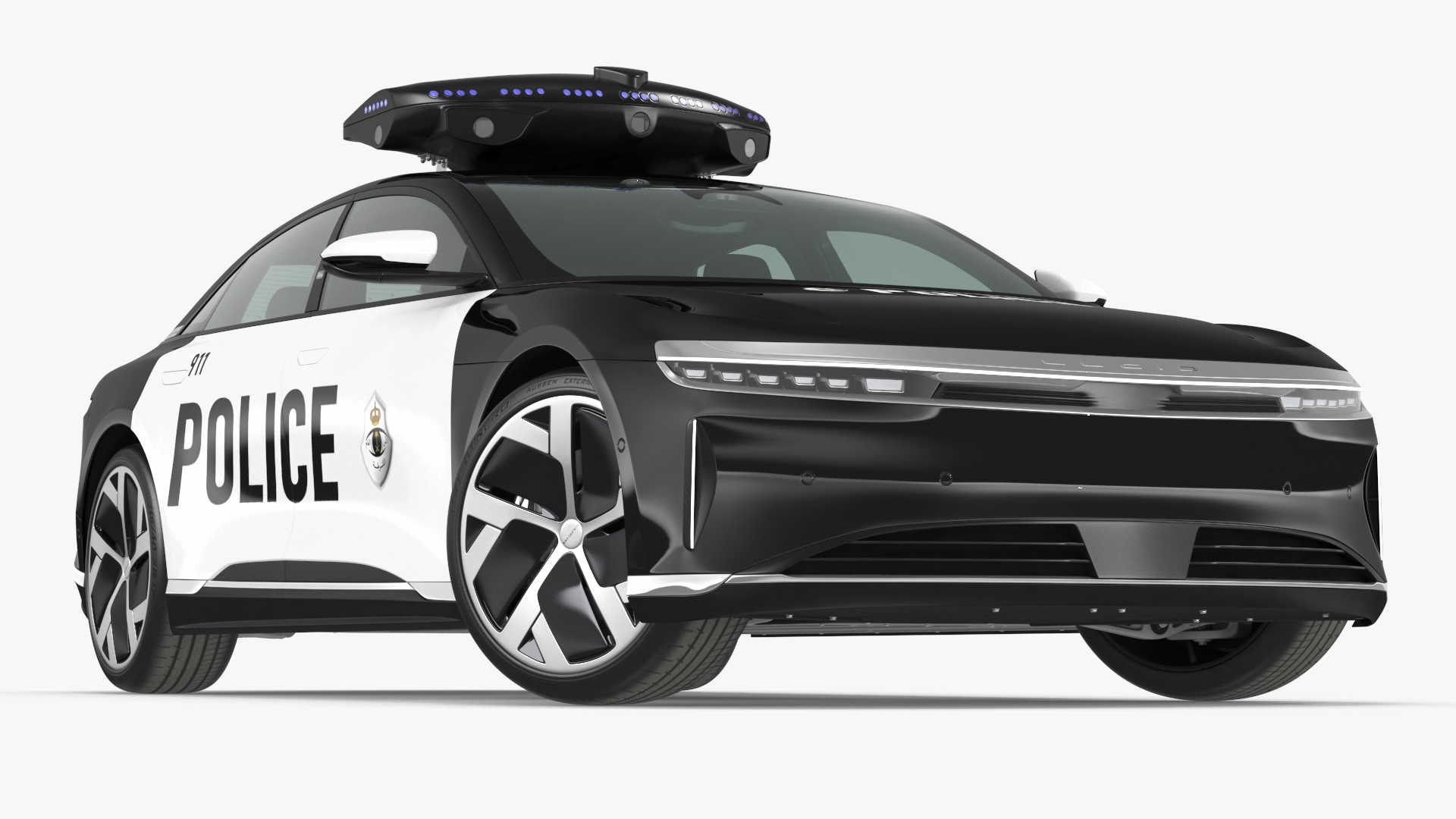 Lucid Air Electric Police Car with Drone Launch Pad Rigged for Cinema 4D 3D