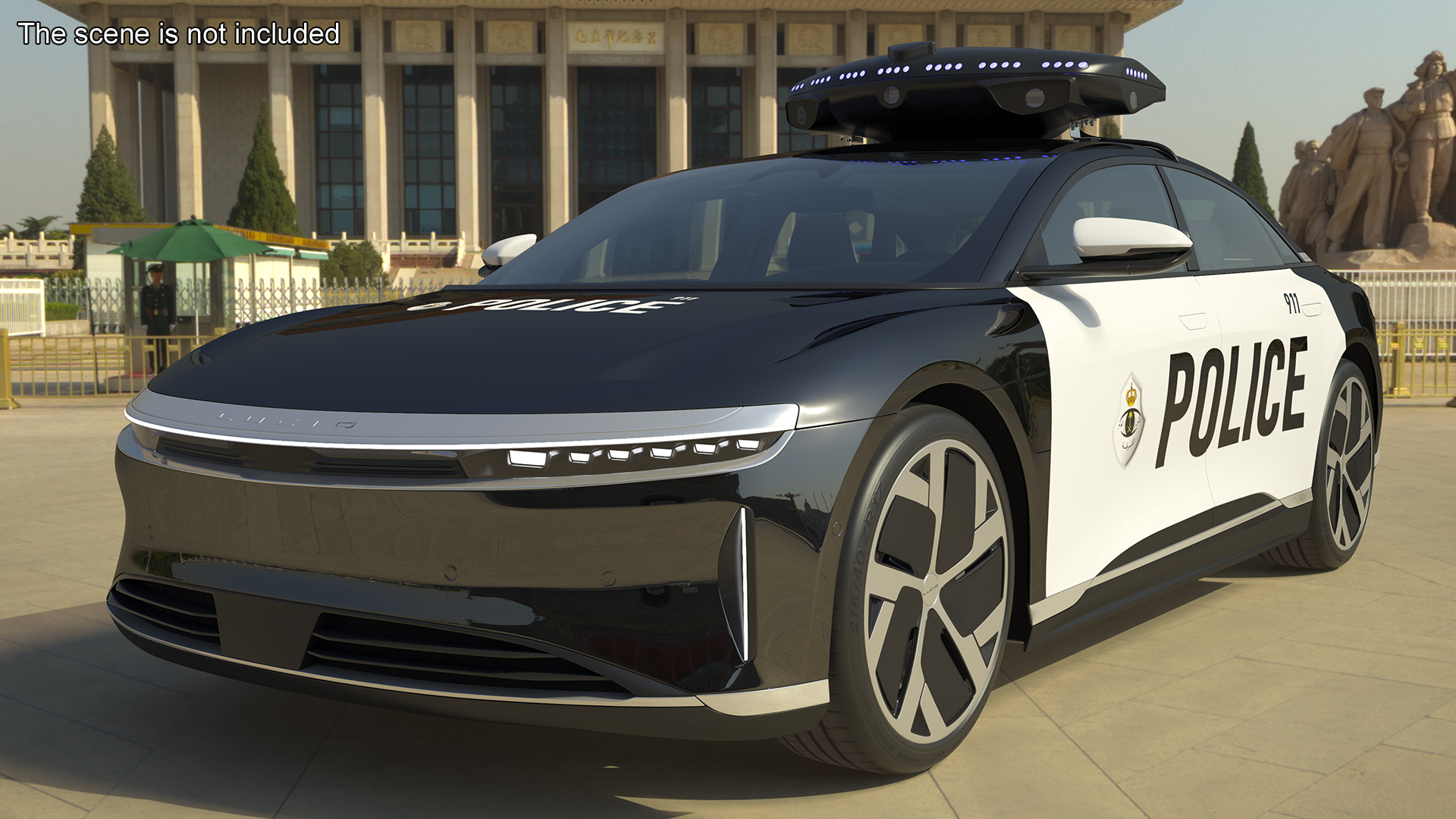 Lucid Air Electric Police Car with Drone Launch Pad Rigged for Cinema 4D 3D