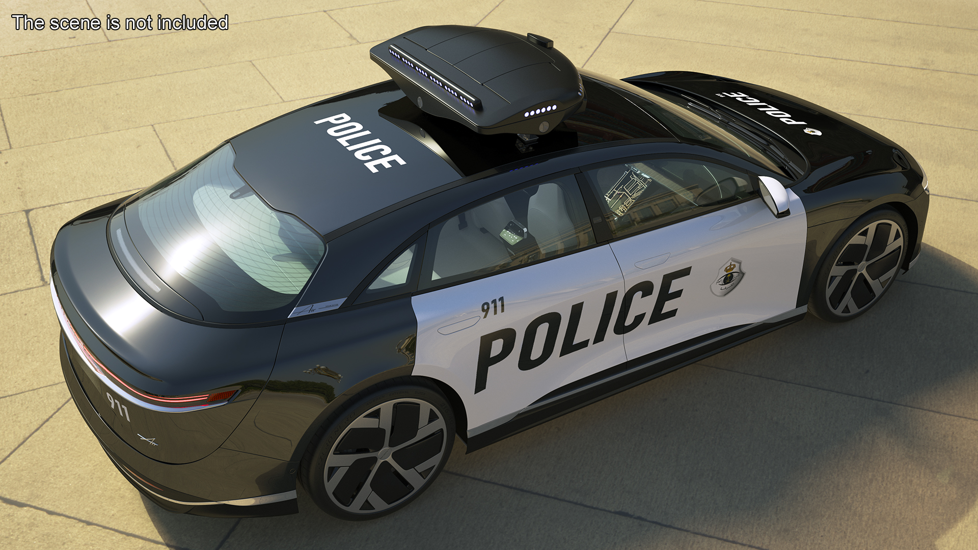 Lucid Air Electric Police Car with Drone Launch Pad Rigged for Cinema 4D 3D