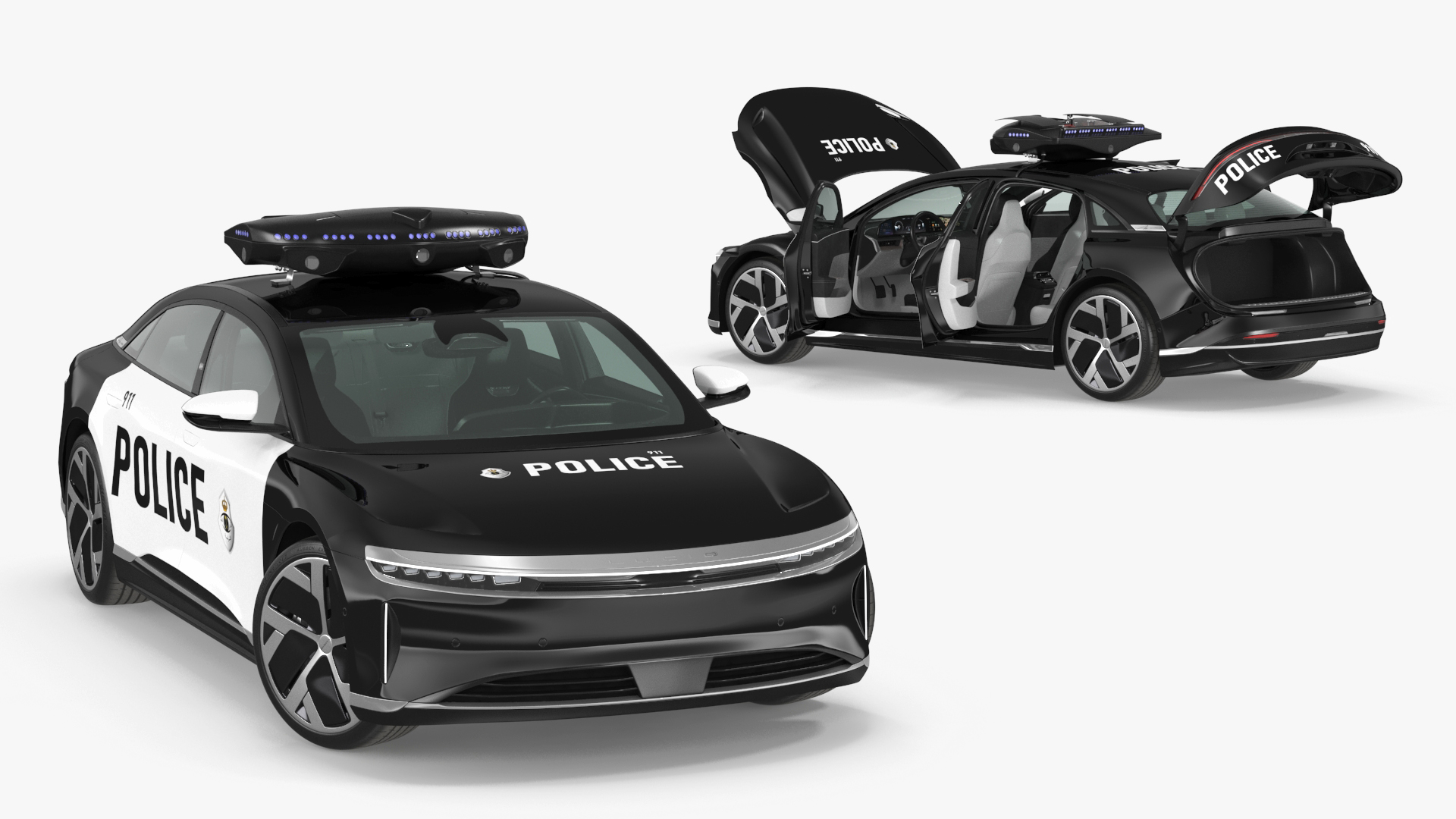 Lucid Air Electric Police Car with Drone Launch Pad Rigged for Cinema 4D 3D