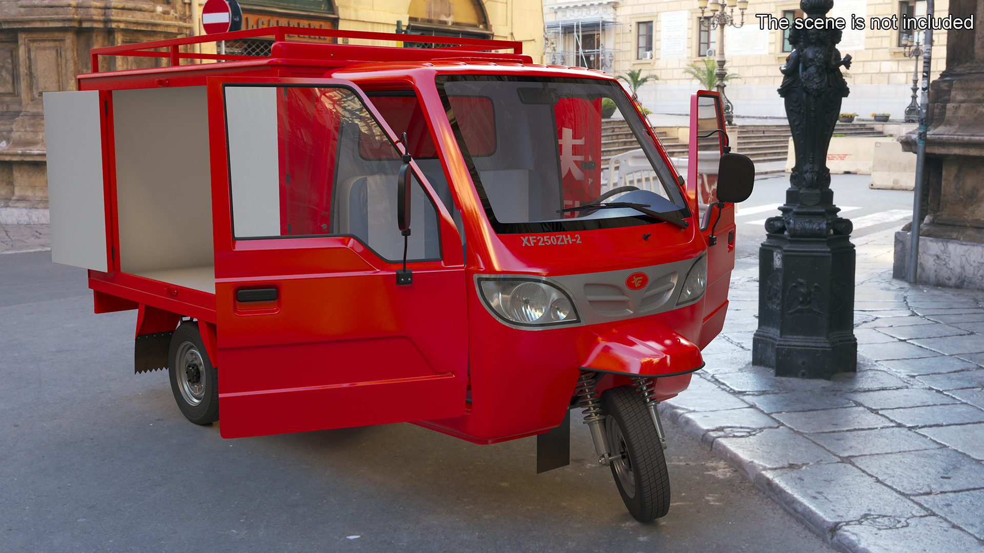 3D Delivery Trike with Close Body Red Rigged