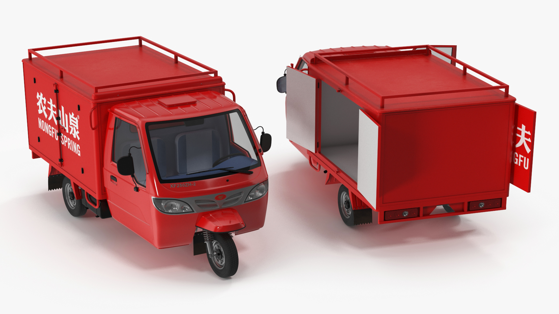 3D Delivery Trike with Close Body Red Rigged