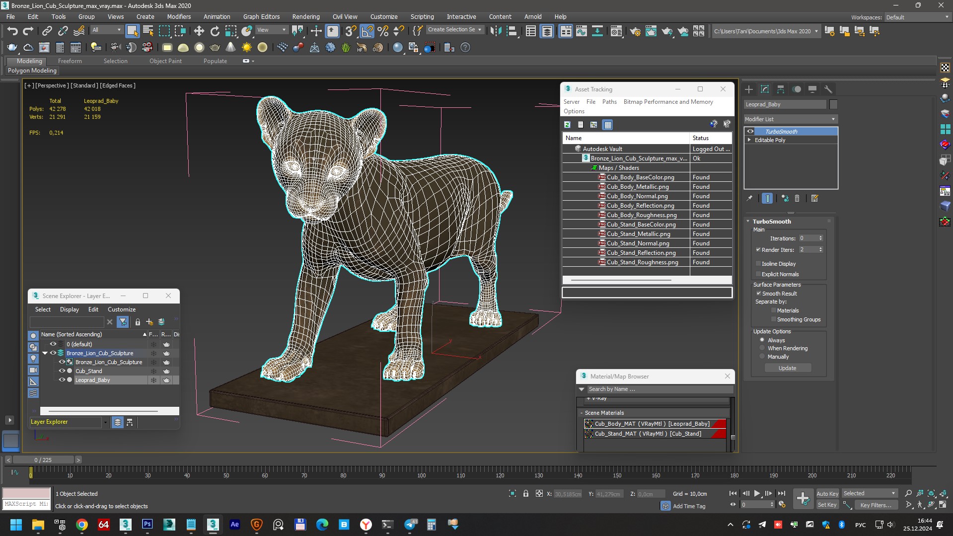 3D model Bronze Lion Cub Sculpture