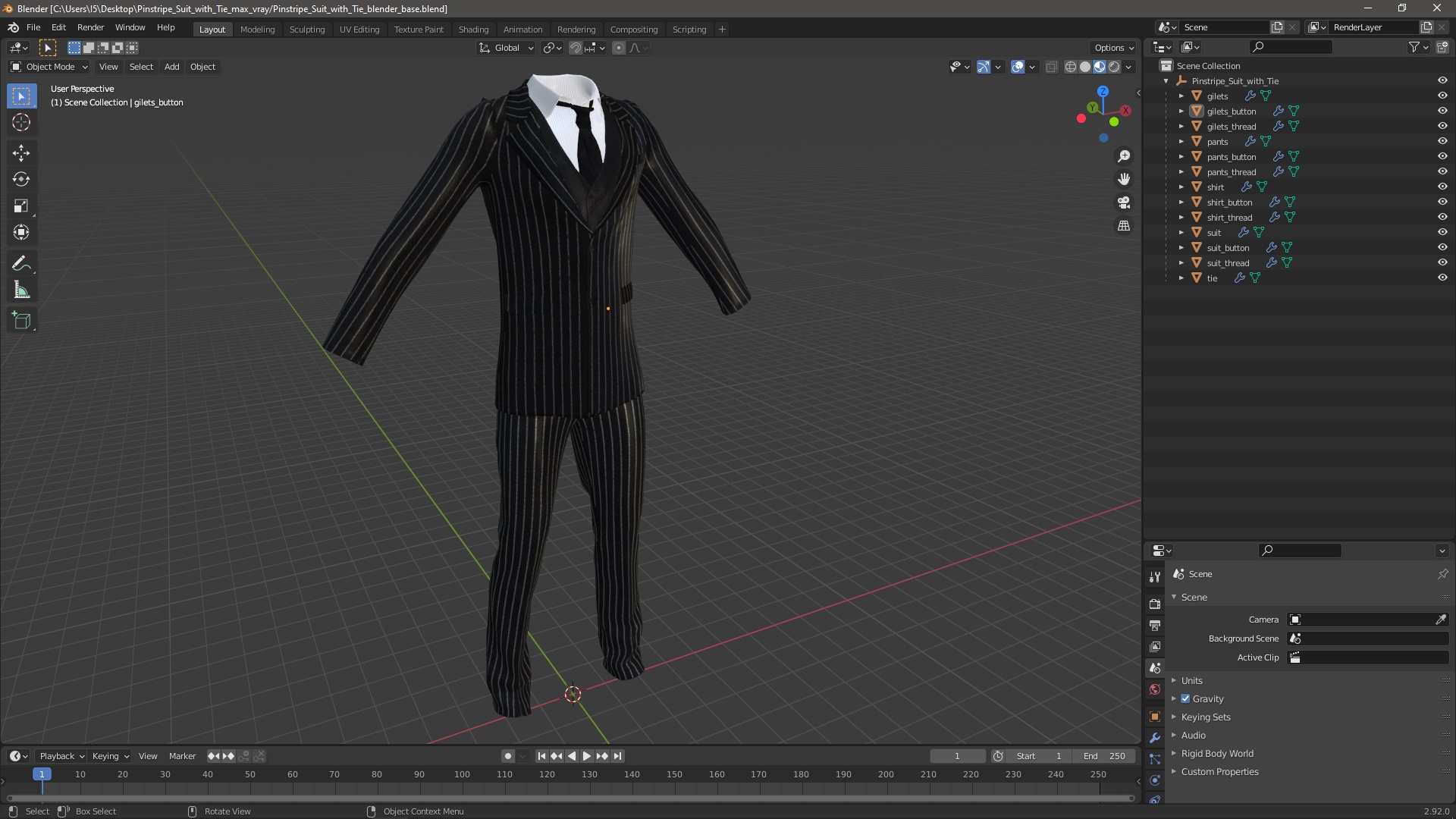 3D Pinstripe Suit with Tie model