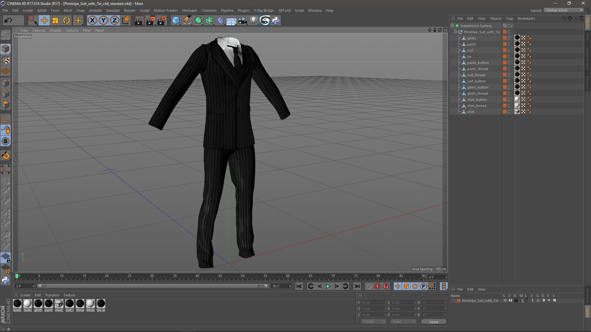 3D Pinstripe Suit with Tie model