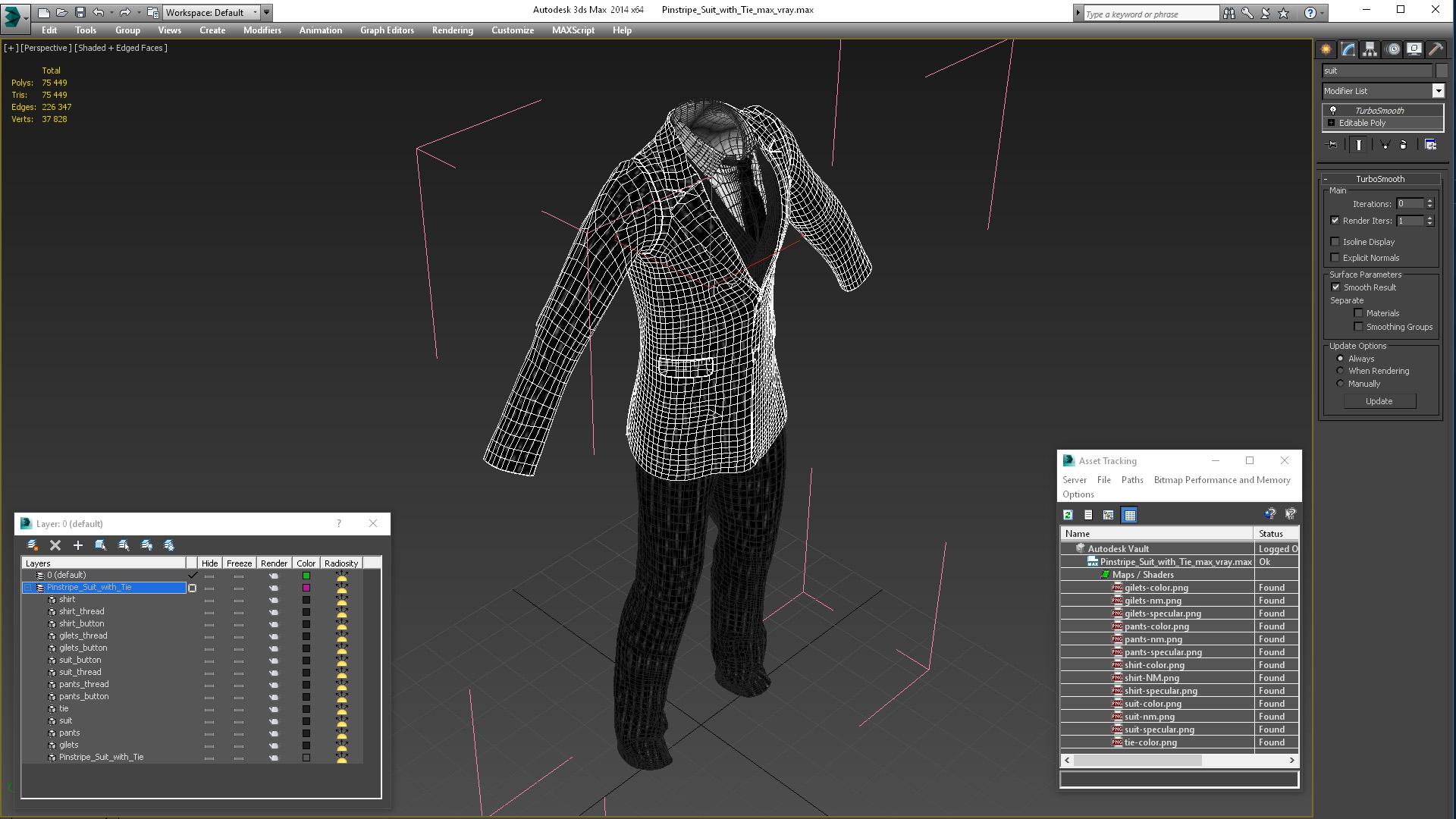 3D Pinstripe Suit with Tie model