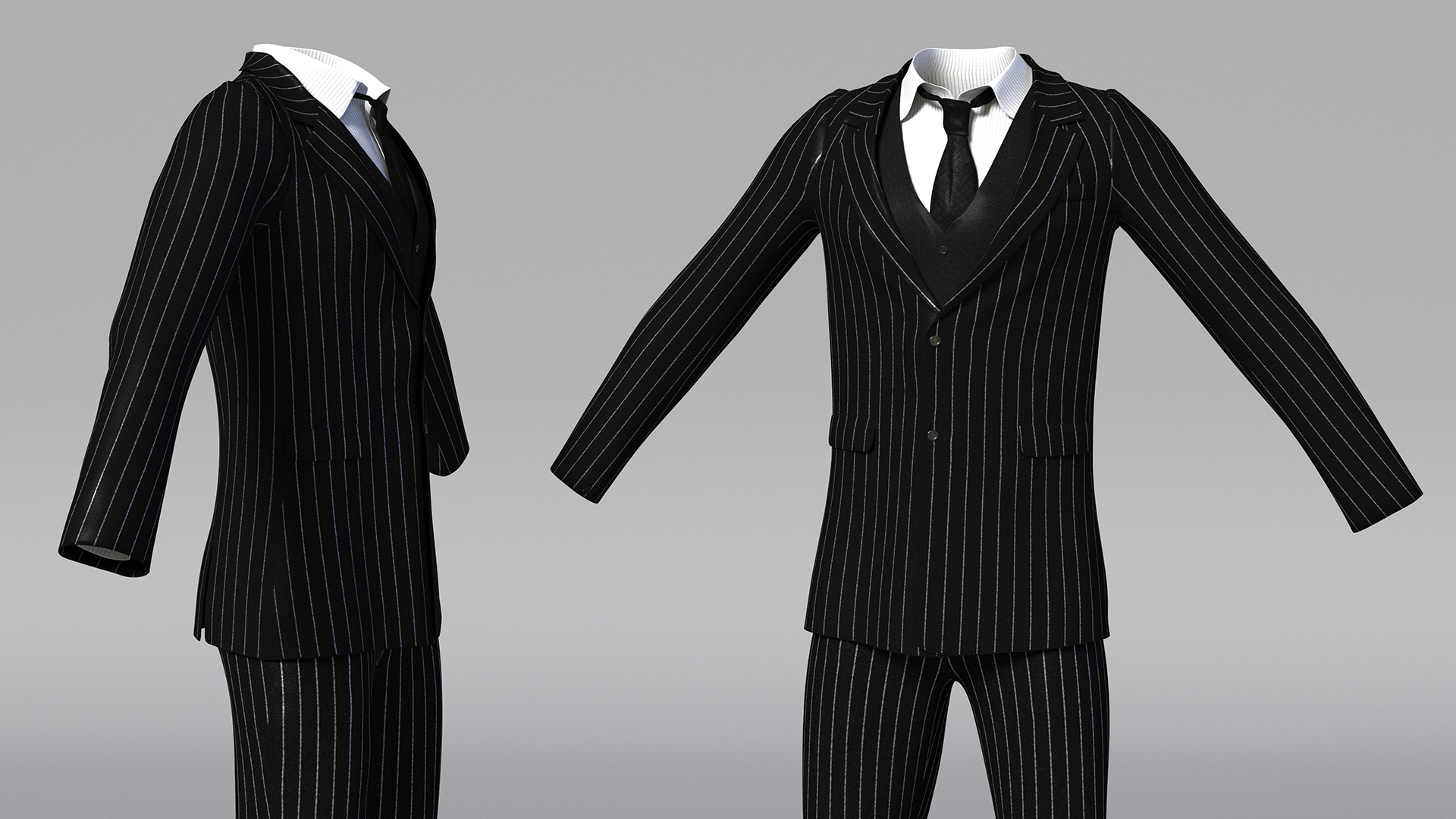 3D Pinstripe Suit with Tie model