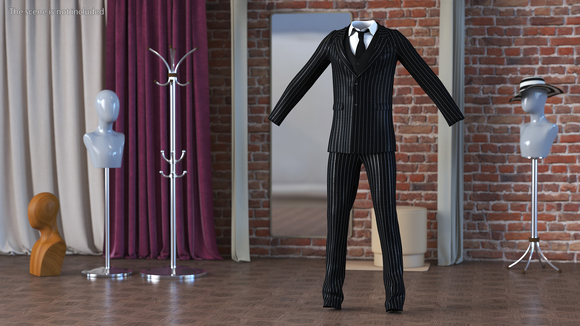 3D Pinstripe Suit with Tie model