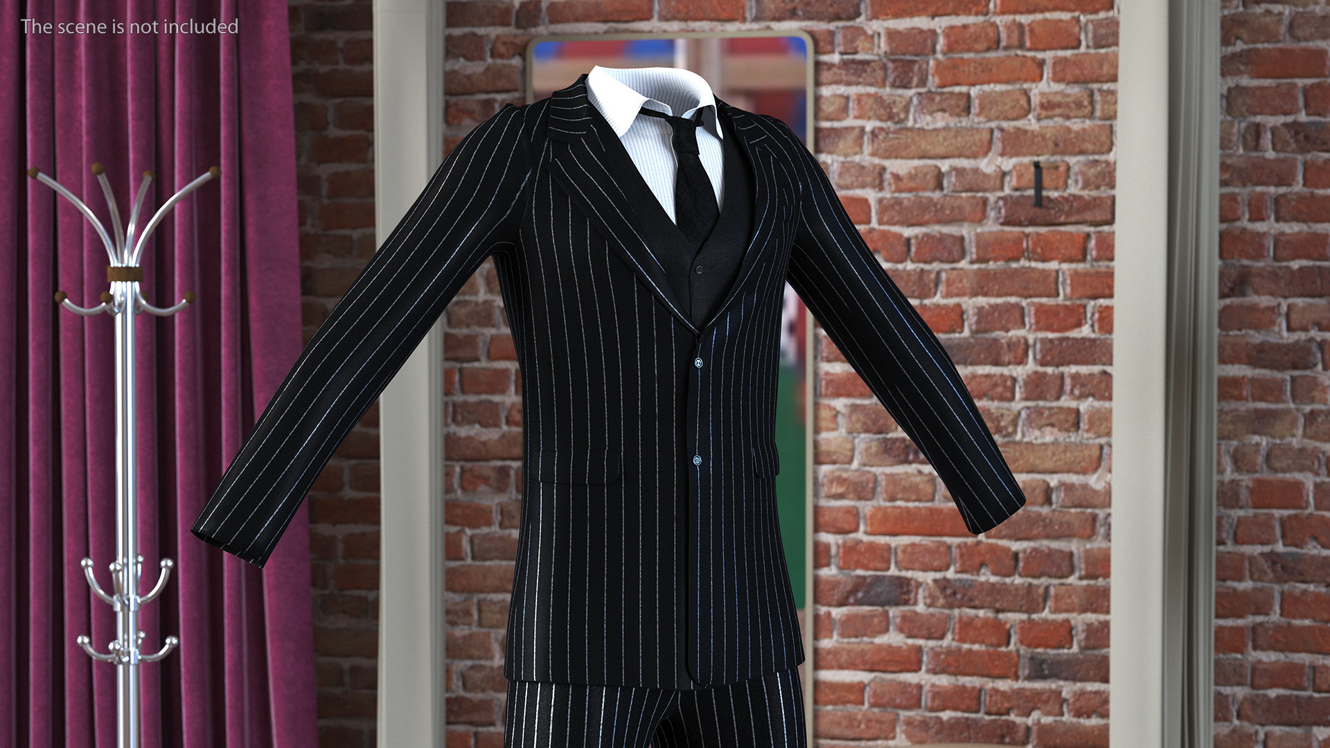 3D Pinstripe Suit with Tie model