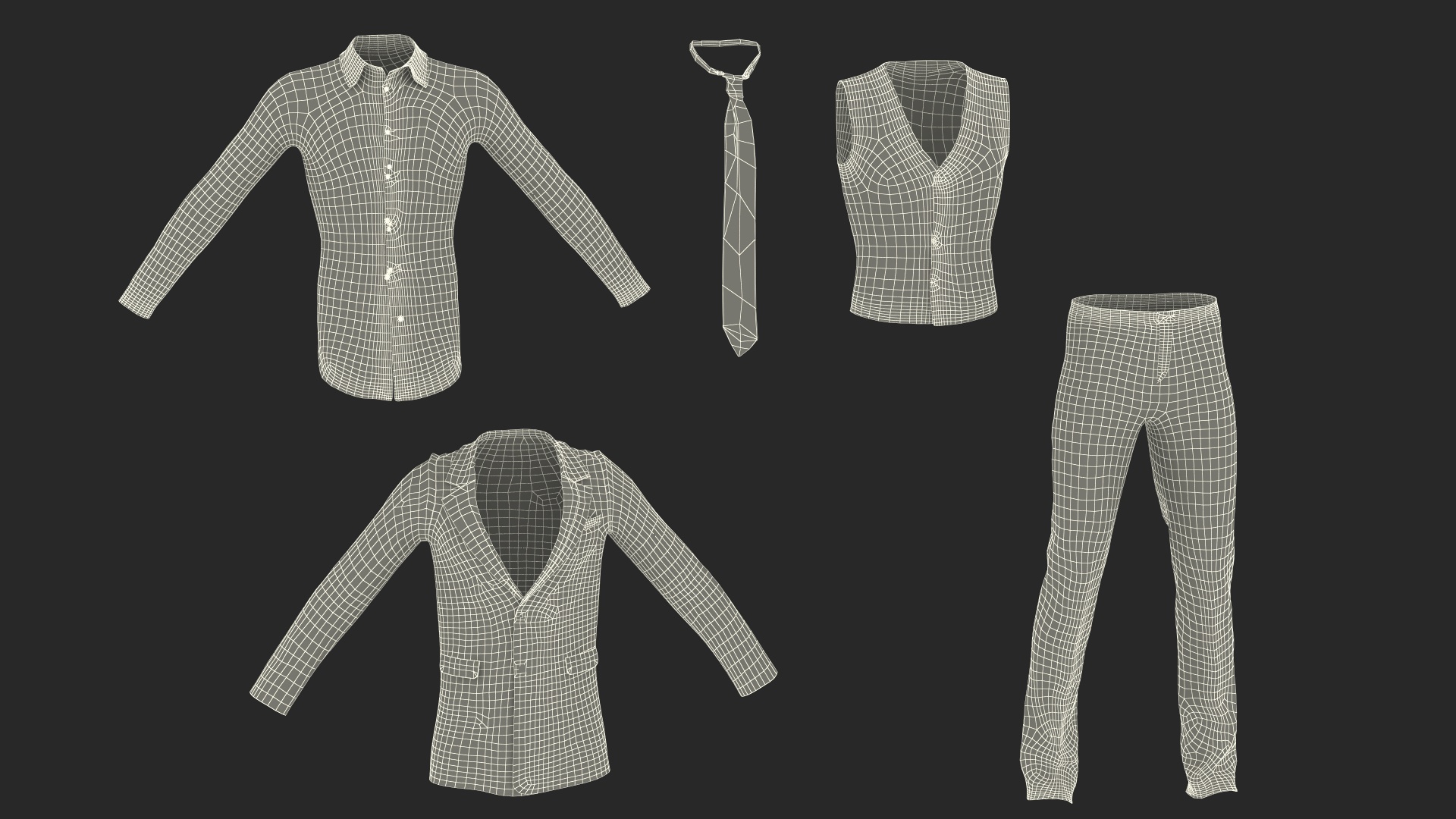 3D Pinstripe Suit with Tie model