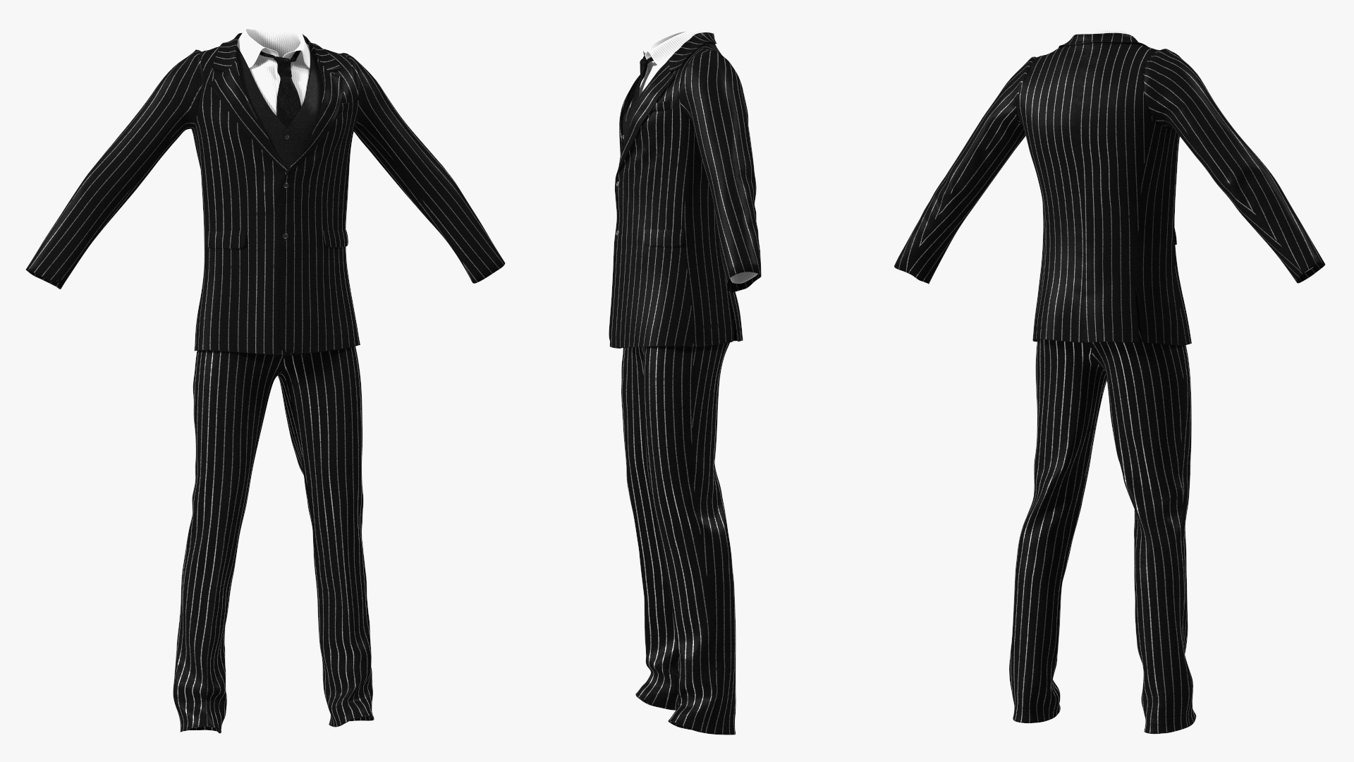 3D Pinstripe Suit with Tie model