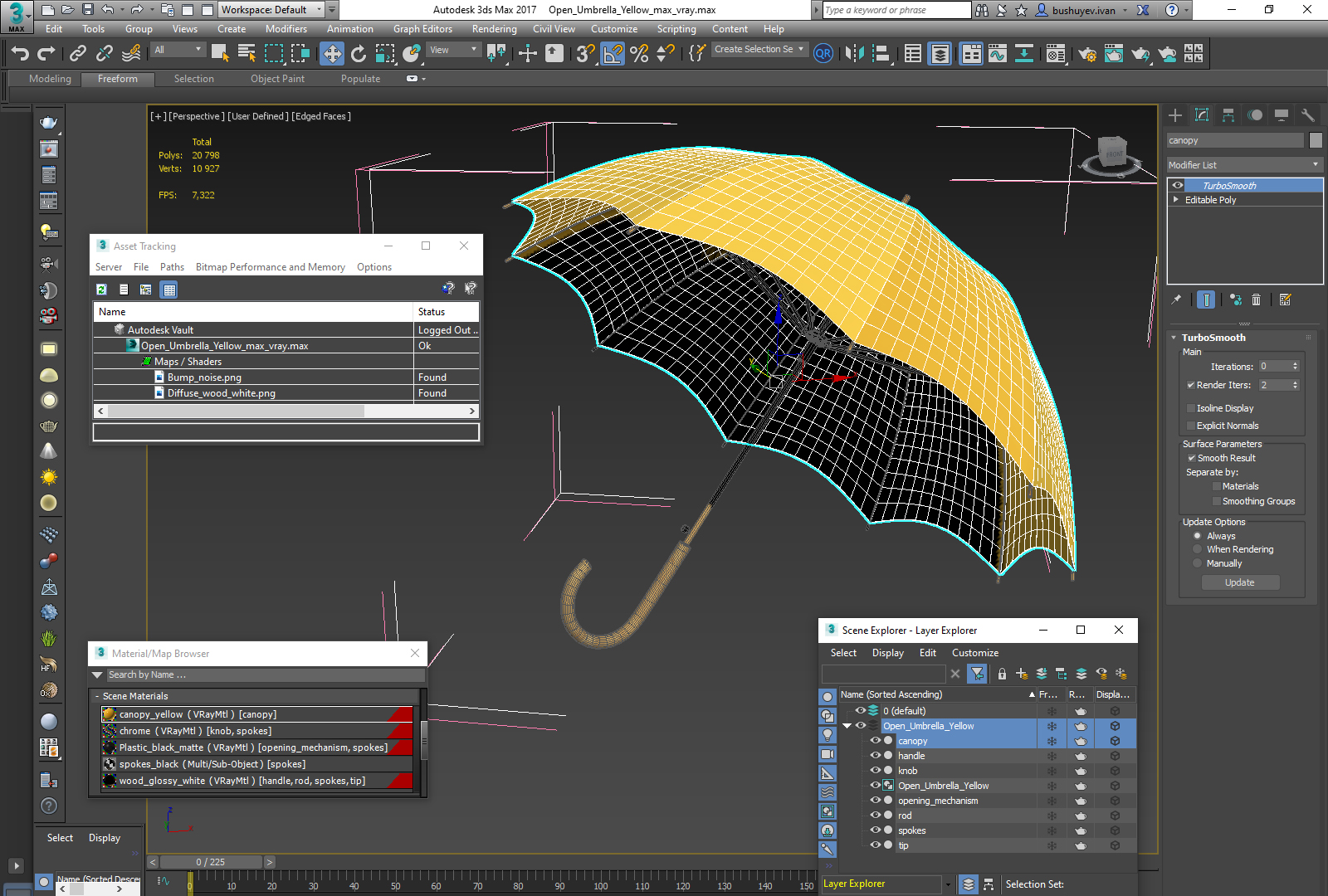 3D model Open Umbrella Yellow