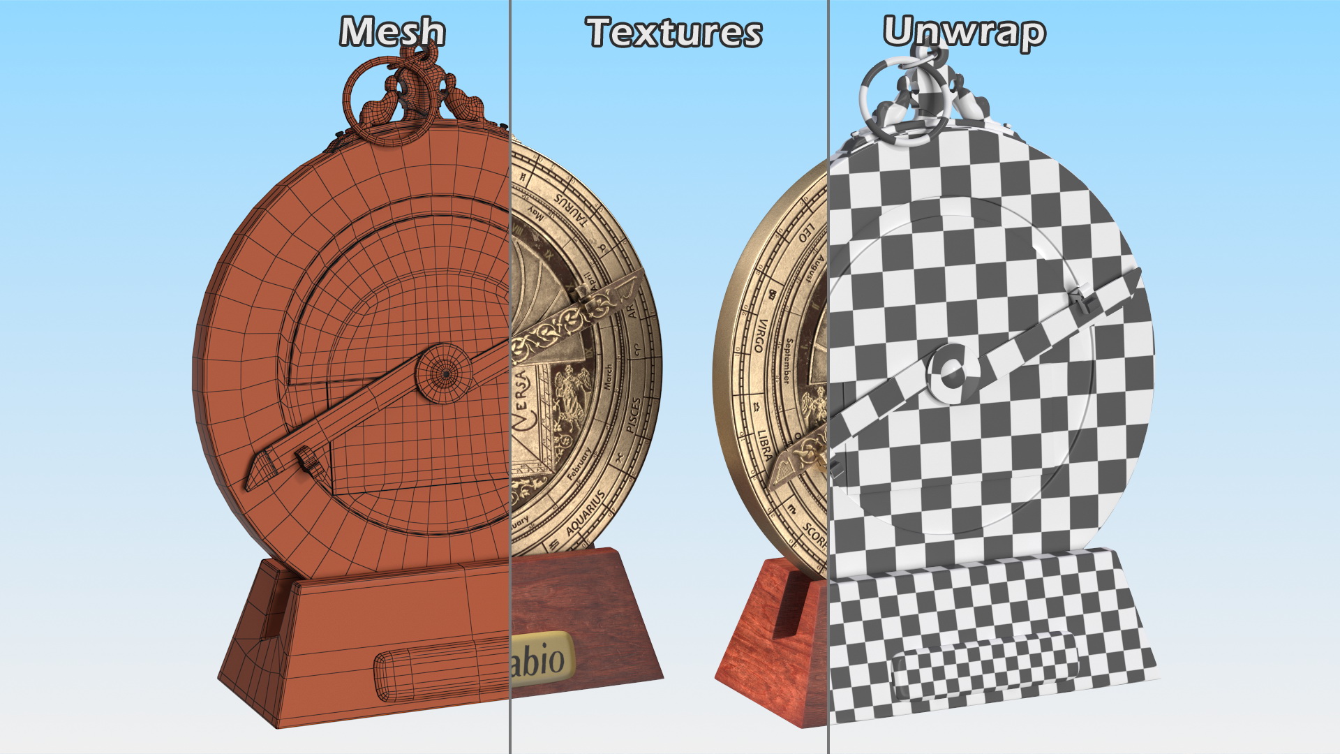 Astrolabe with Wooden Stand 3D