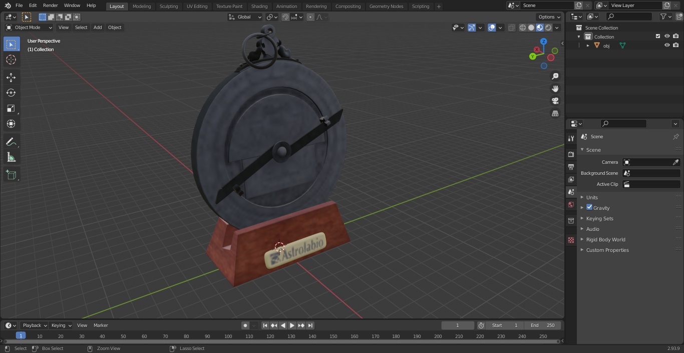 Astrolabe with Wooden Stand 3D