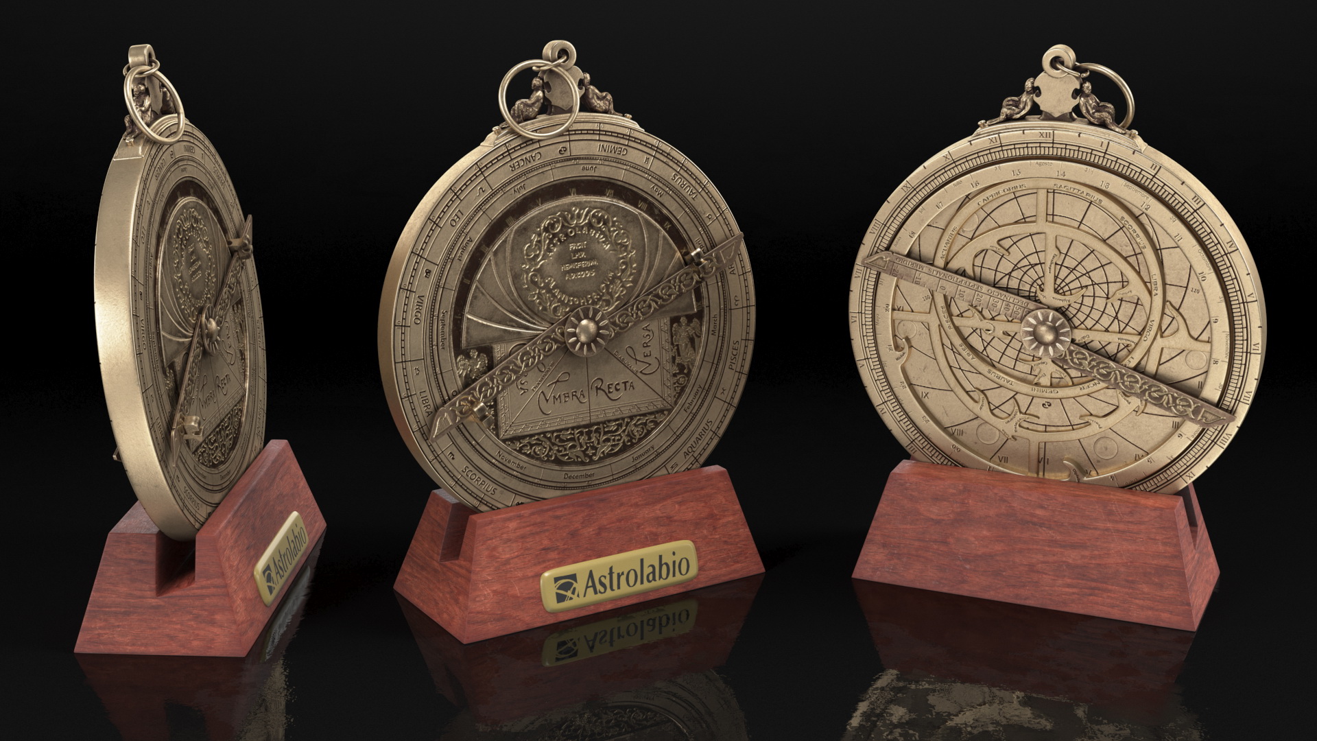 Astrolabe with Wooden Stand 3D