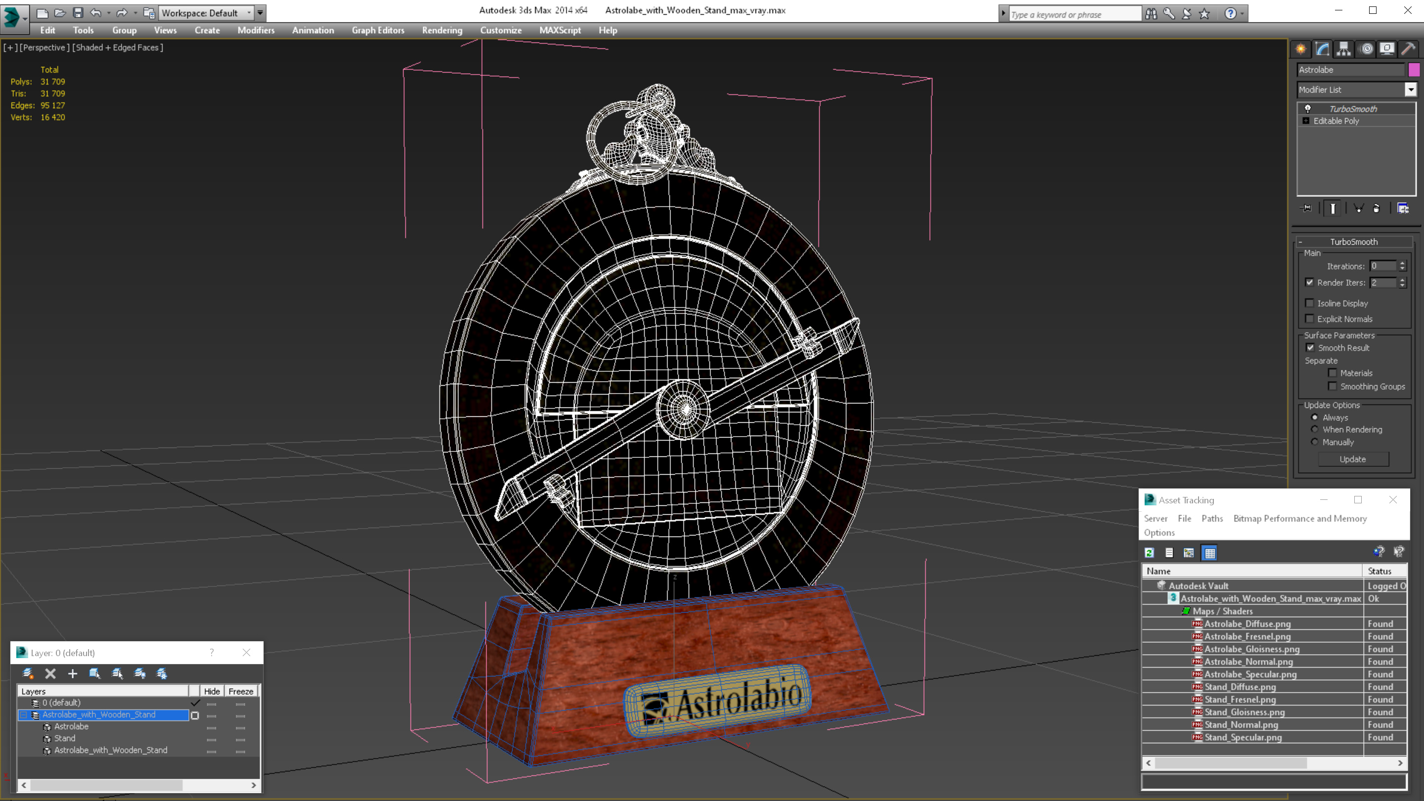 Astrolabe with Wooden Stand 3D