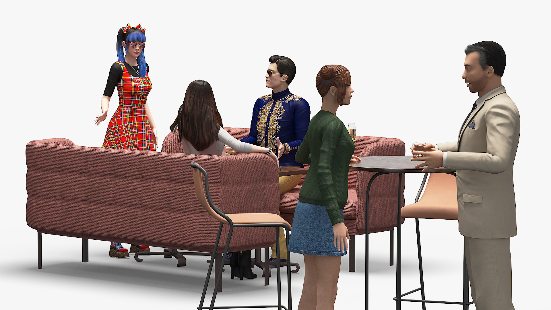 3D Casual People in Cafe Setting Fur model