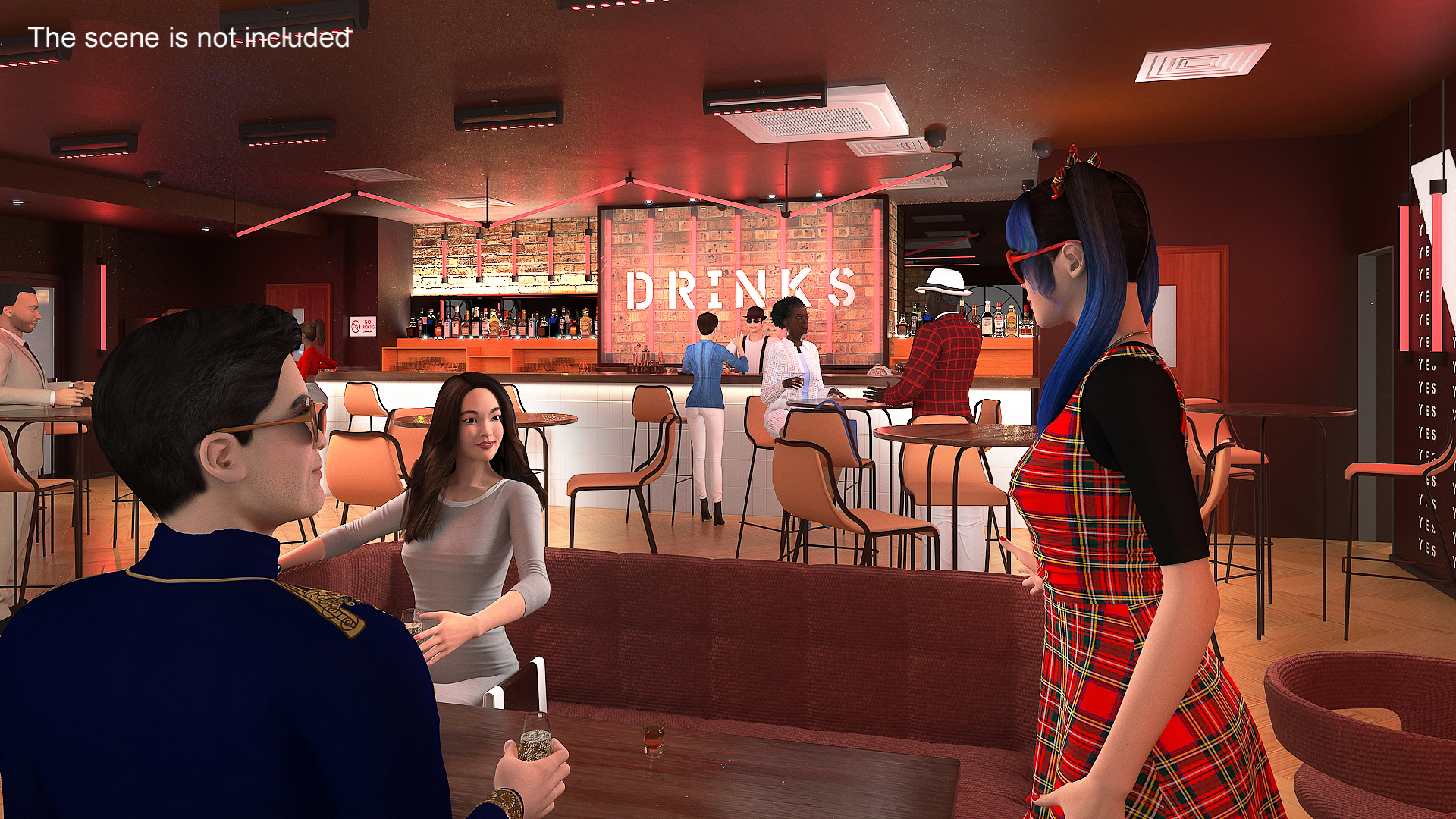 3D Casual People in Cafe Setting Fur model