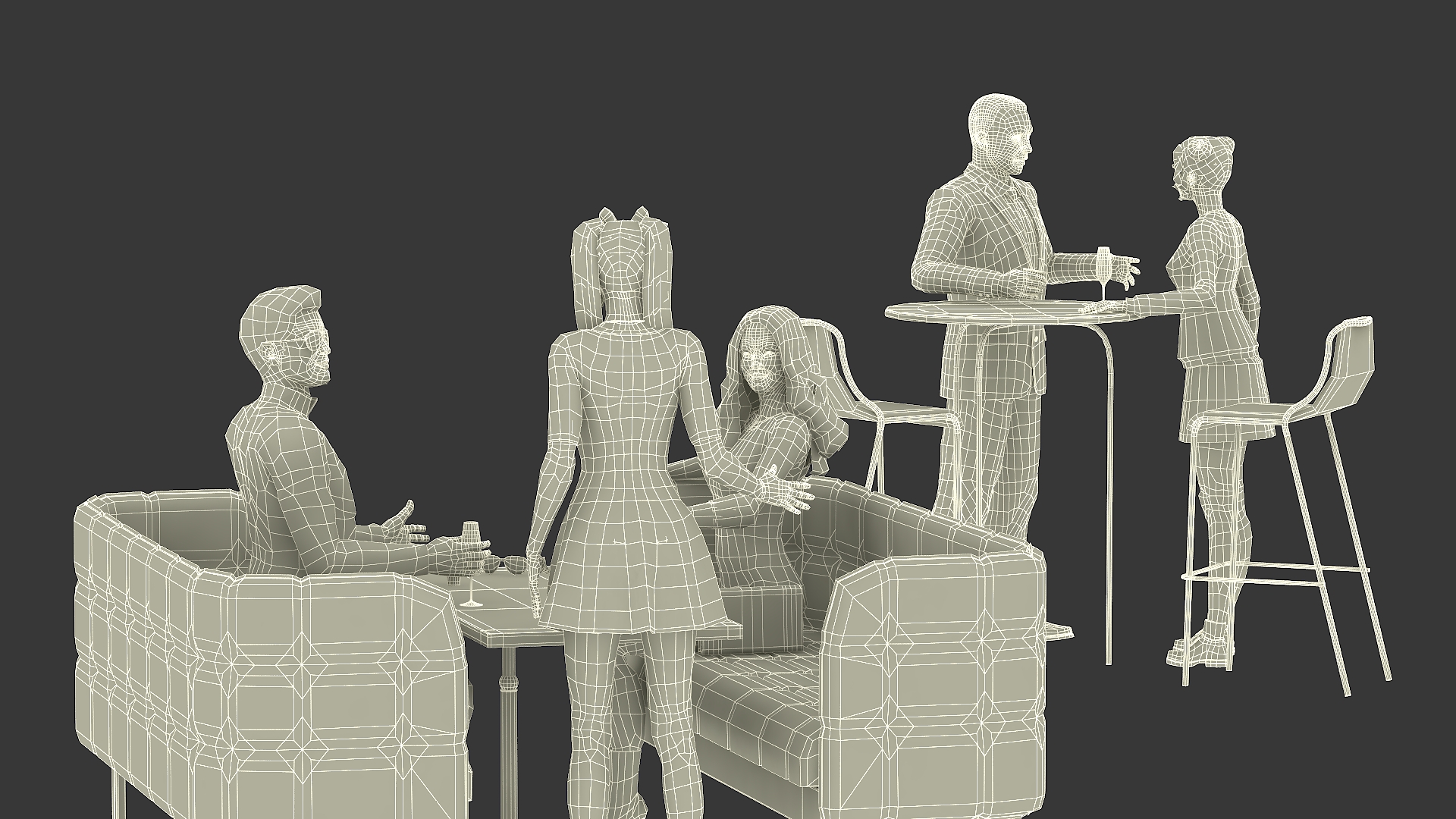 3D Casual People in Cafe Setting Fur model