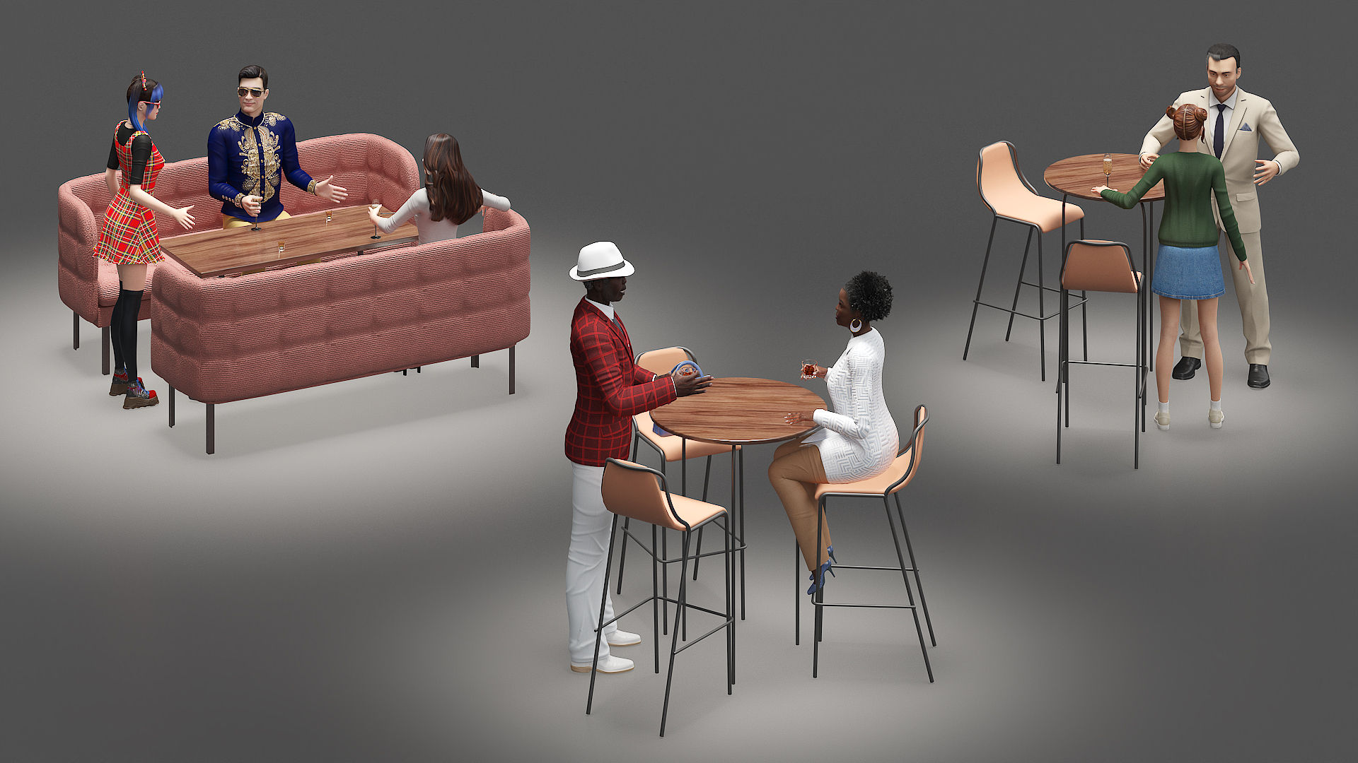 3D Casual People in Cafe Setting Fur model