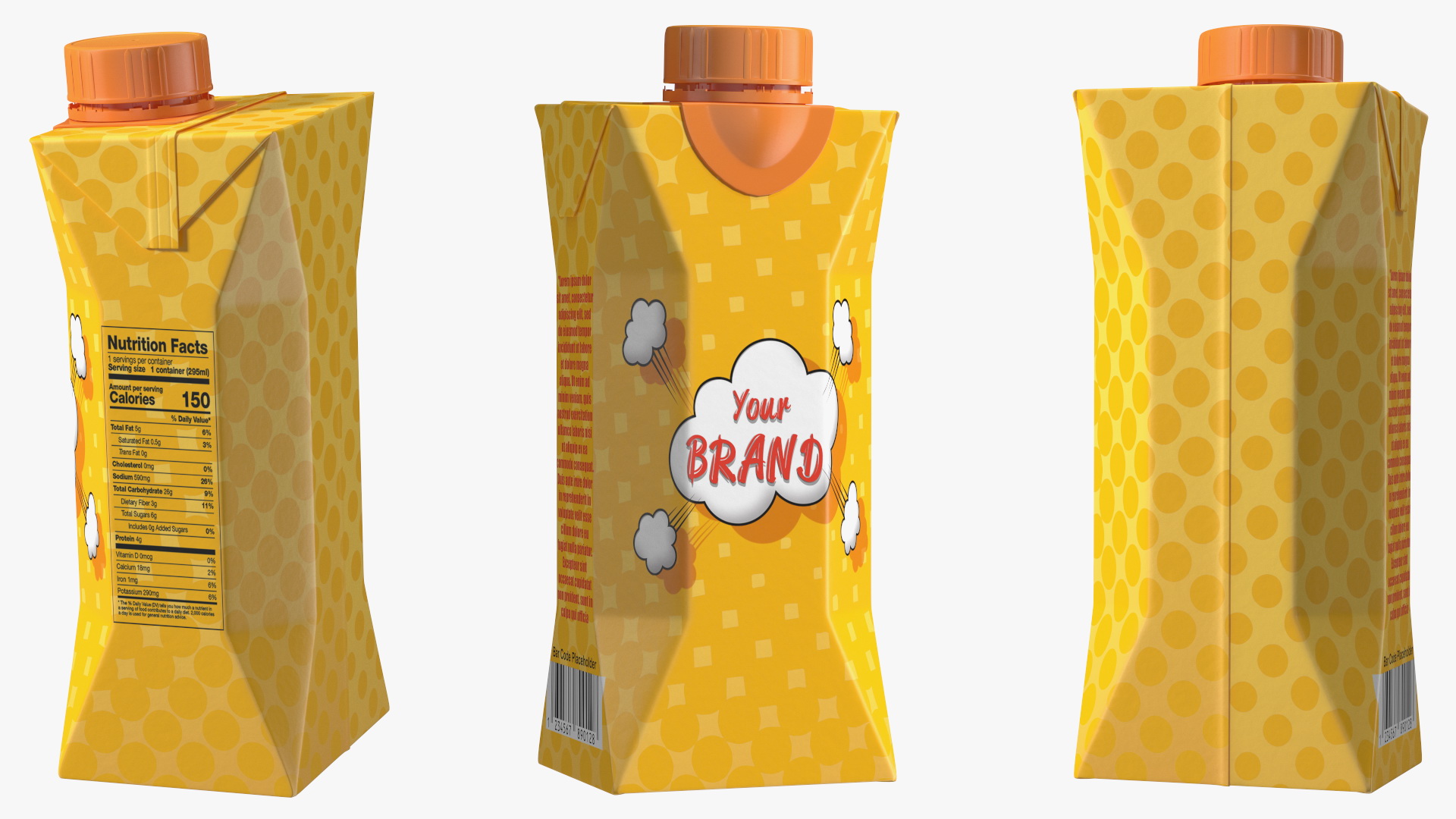 3D Mockup Small Aseptic Carton with Cap Yellow model