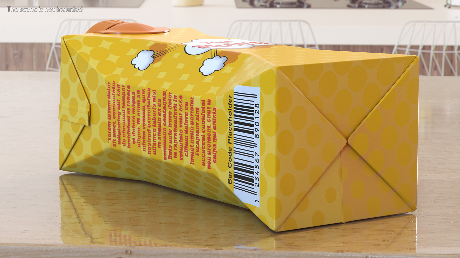 3D Mockup Small Aseptic Carton with Cap Yellow model