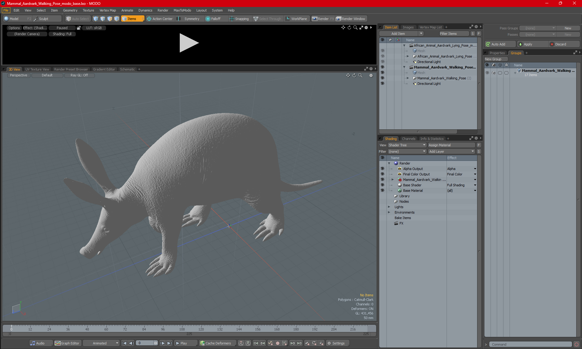 3D Mammal Aardvark Walking Pose model