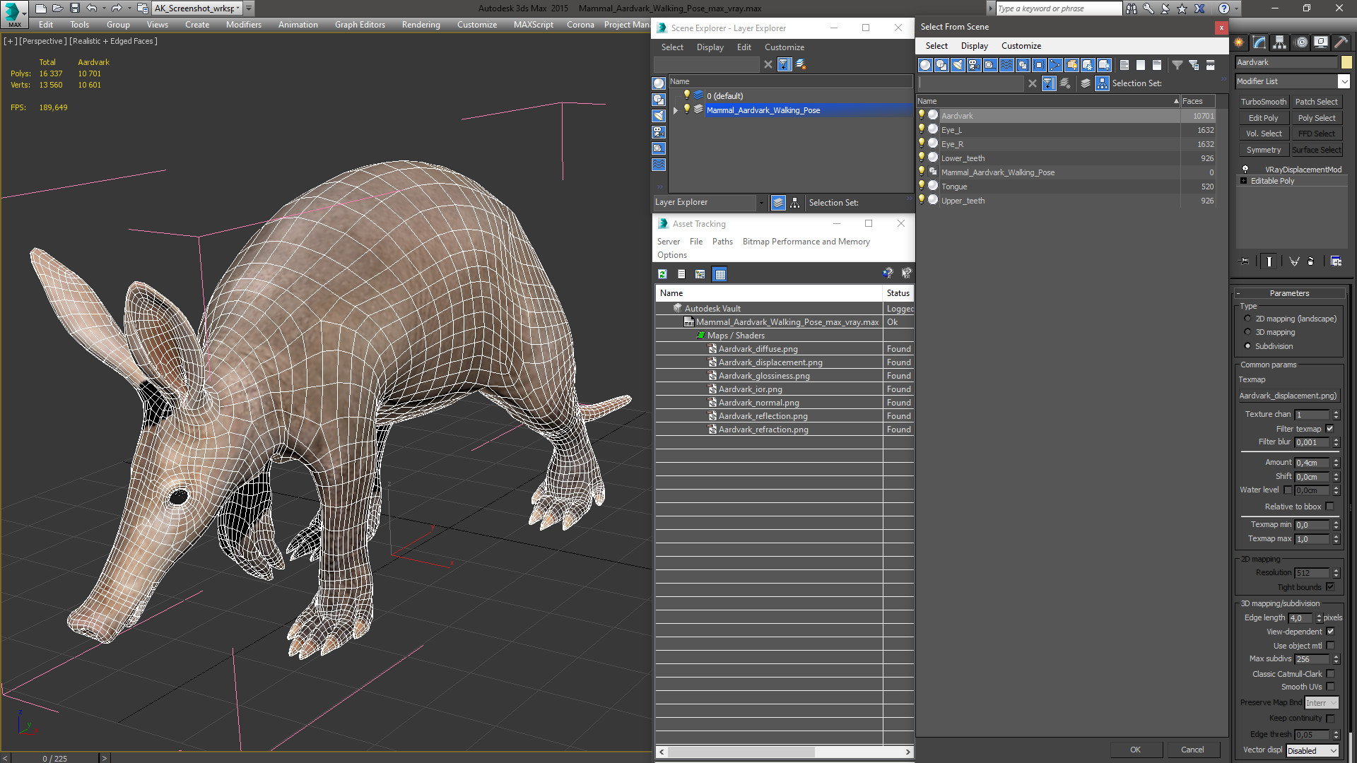 3D Mammal Aardvark Walking Pose model