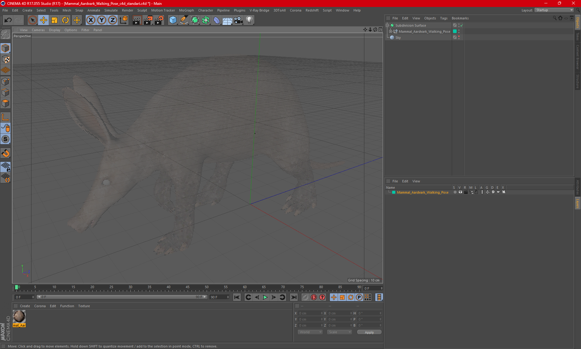 3D Mammal Aardvark Walking Pose model