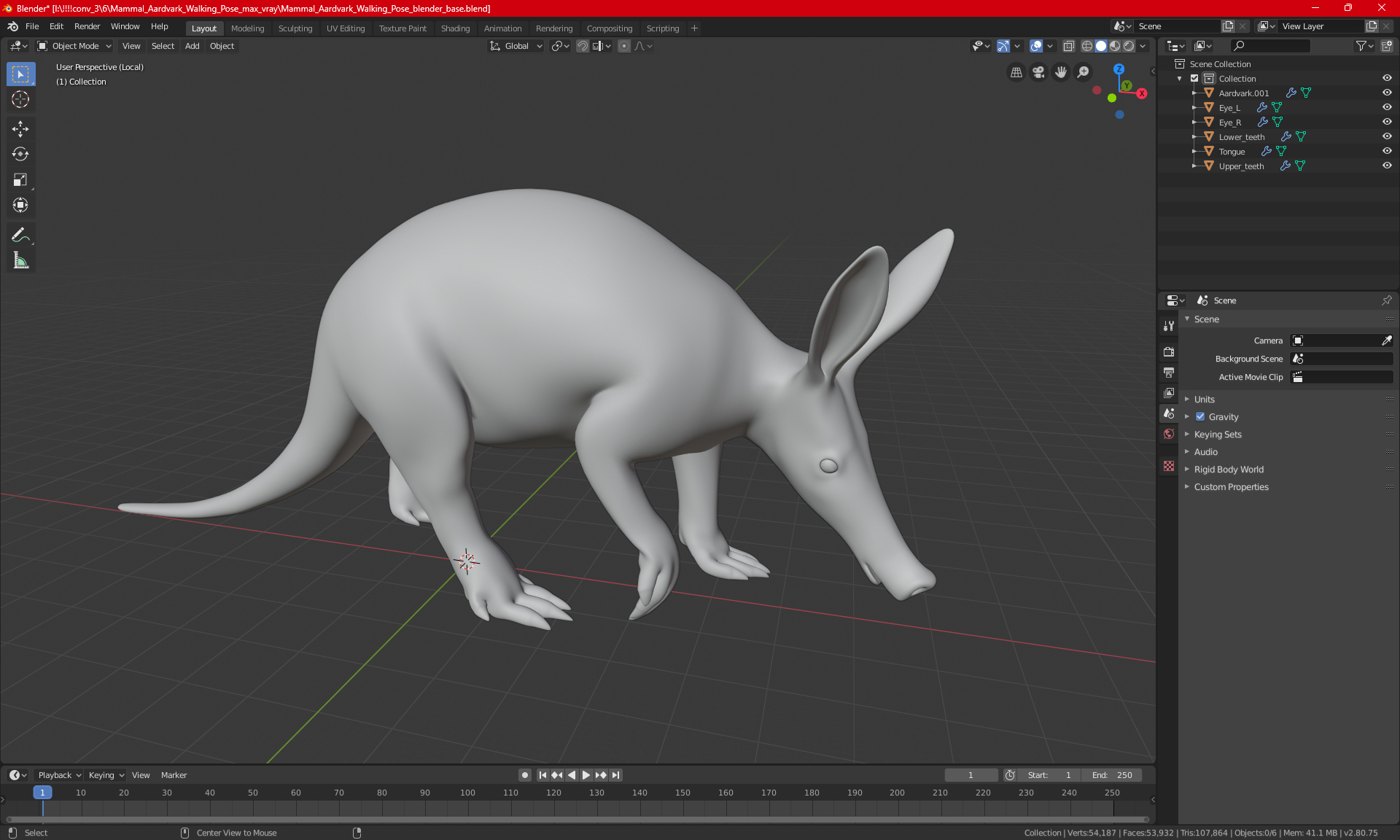 3D Mammal Aardvark Walking Pose model