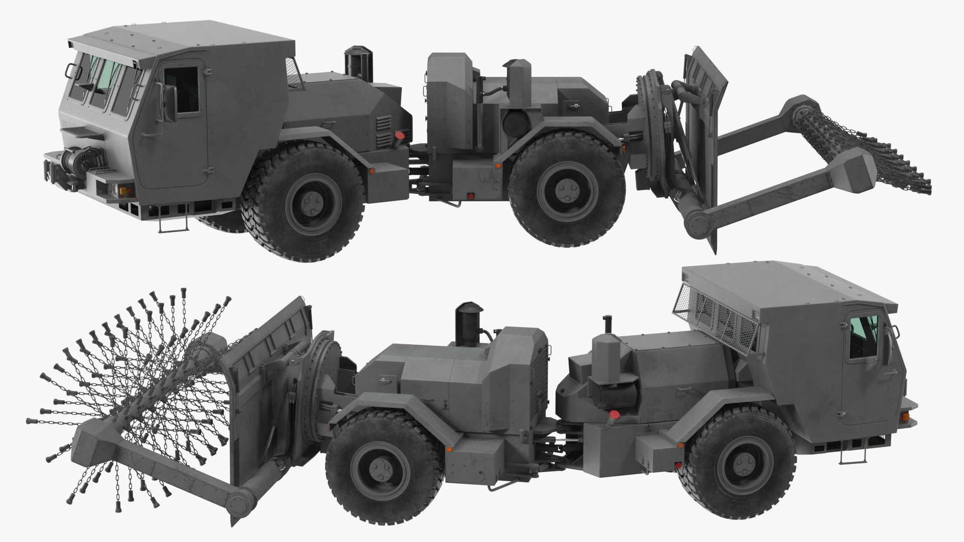 3D Grey Old Mine Flail Vehicle Hydrema 910 Rigged