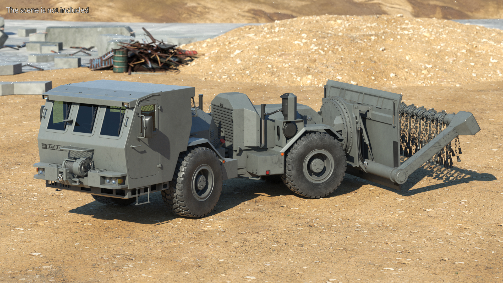 3D Grey Old Mine Flail Vehicle Hydrema 910 Rigged