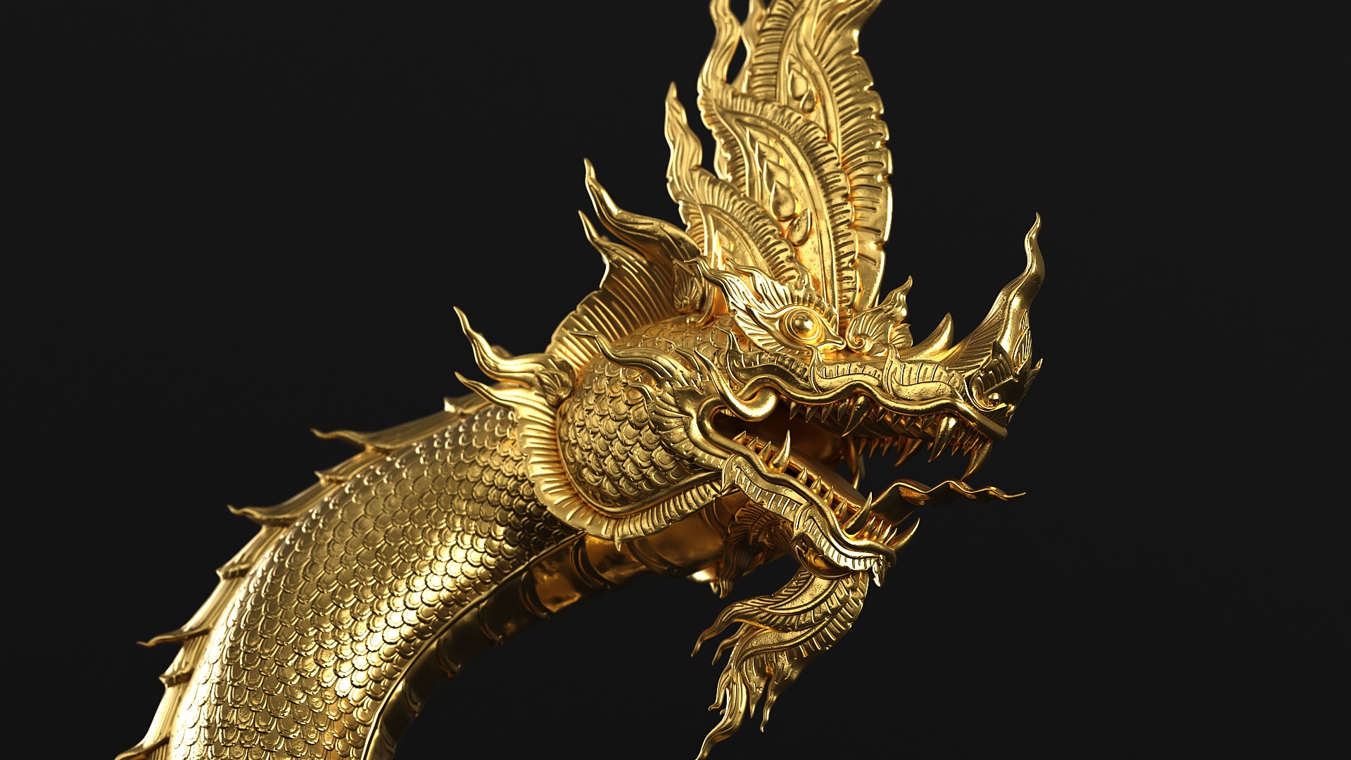 3D Thai Naga Dragon Gold Curled model