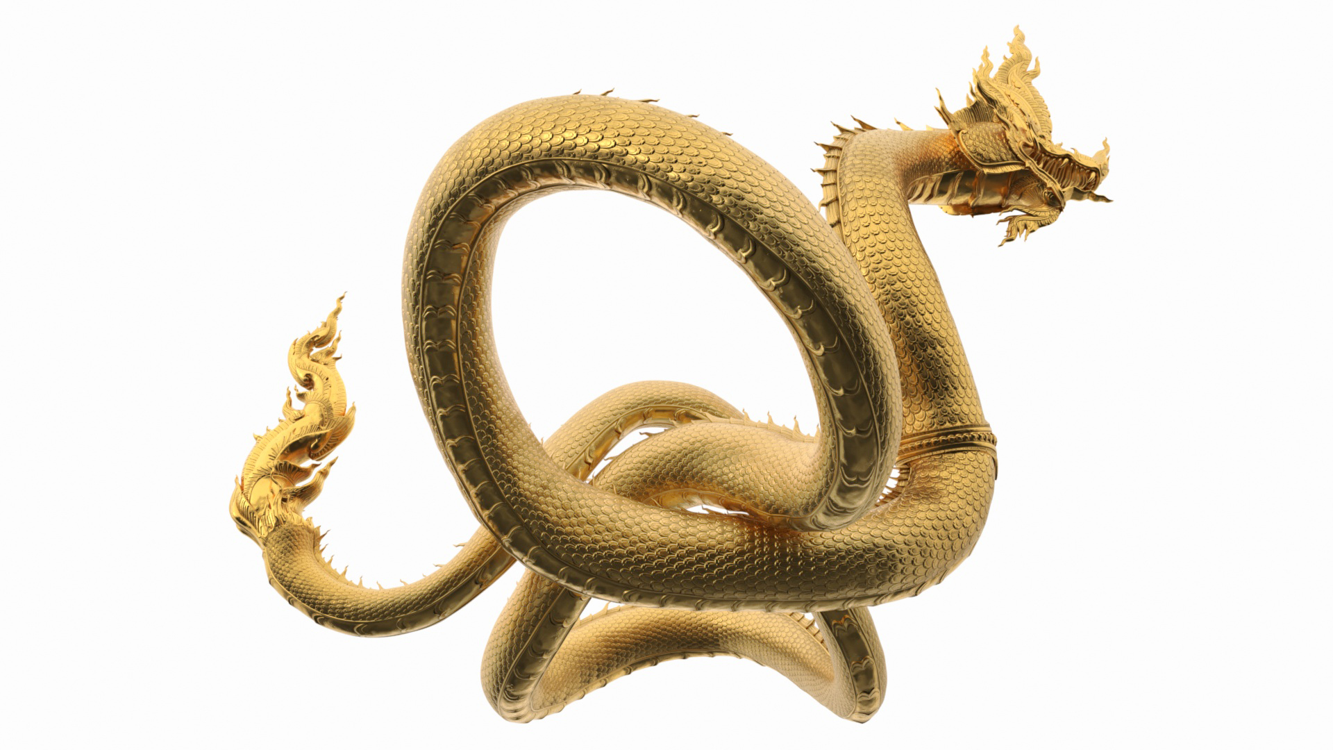 3D Thai Naga Dragon Gold Curled model