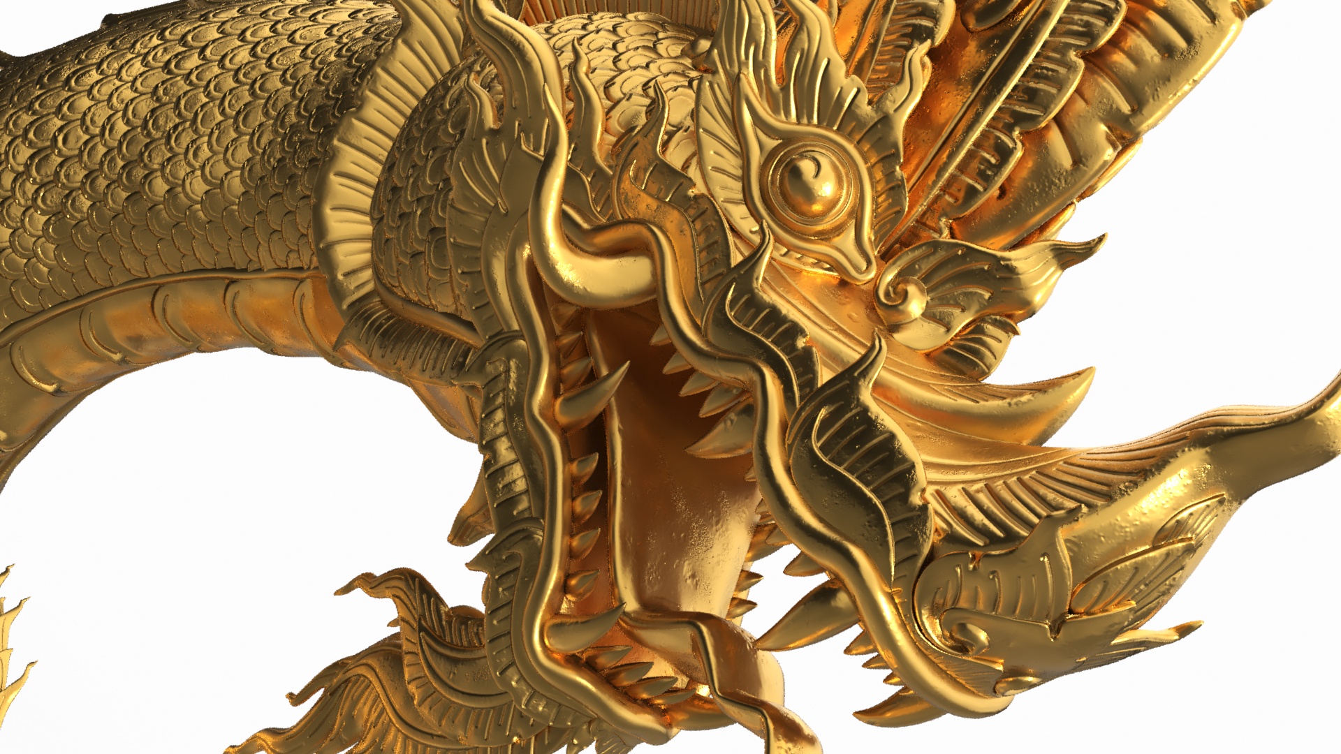 3D Thai Naga Dragon Gold Curled model