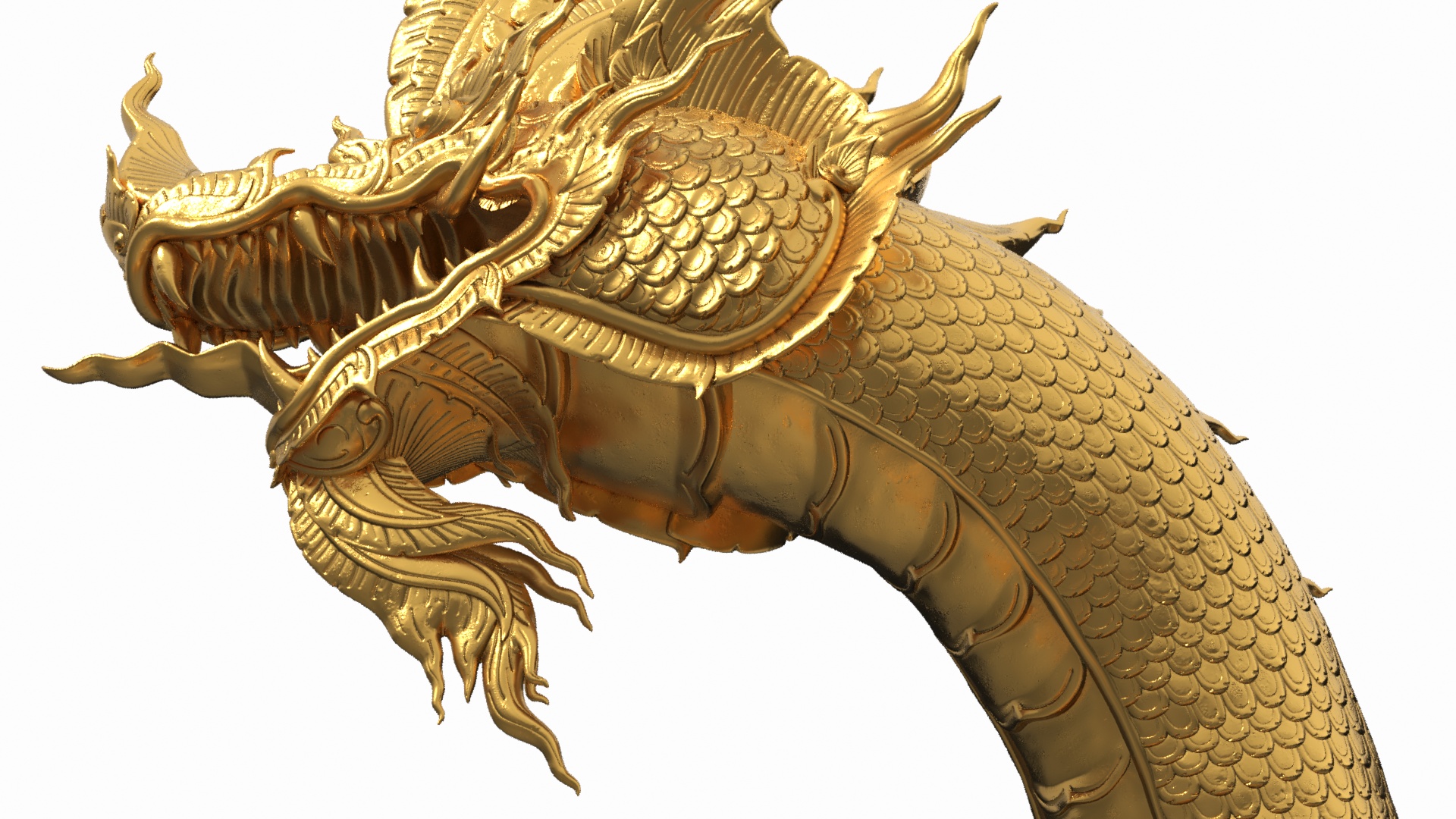 3D Thai Naga Dragon Gold Curled model