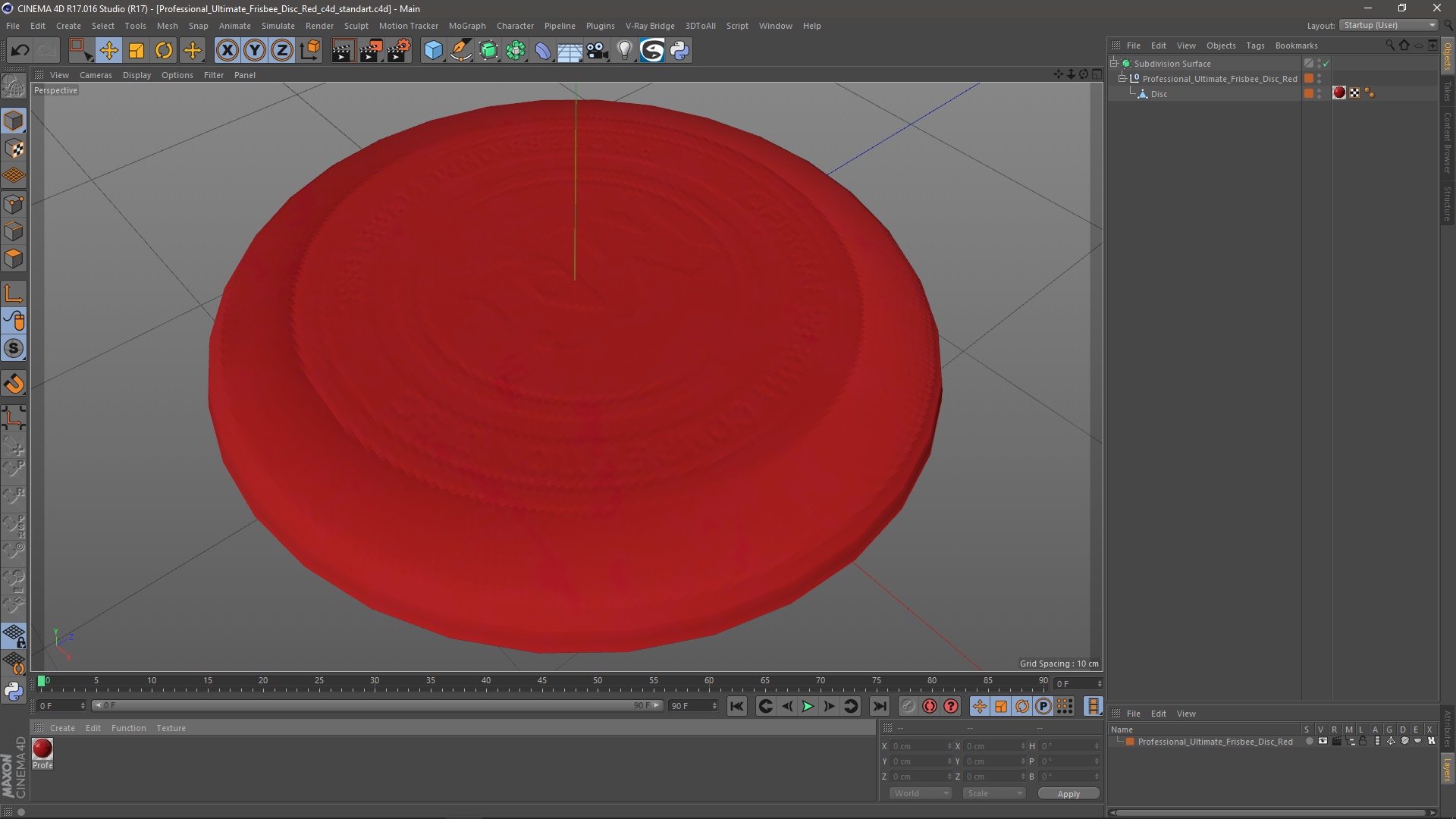 3D Professional Ultimate Frisbee Disc Red model