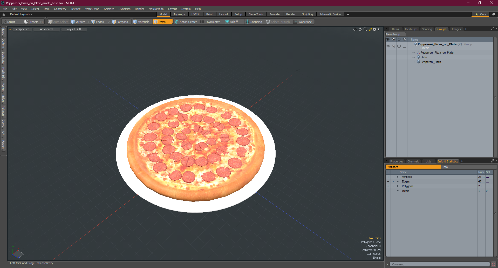 Pepperoni Pizza on Plate 3D model