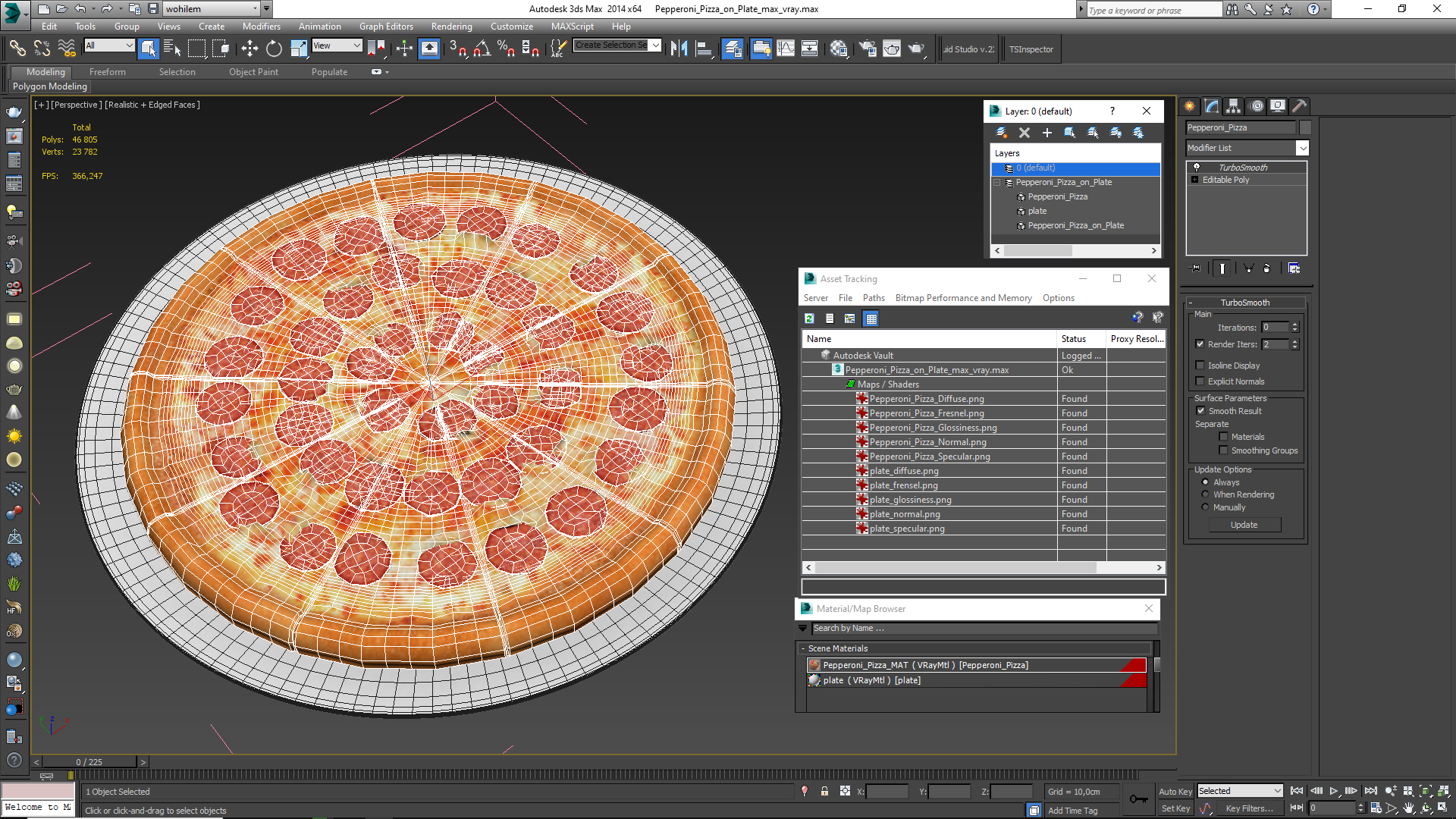 Pepperoni Pizza on Plate 3D model