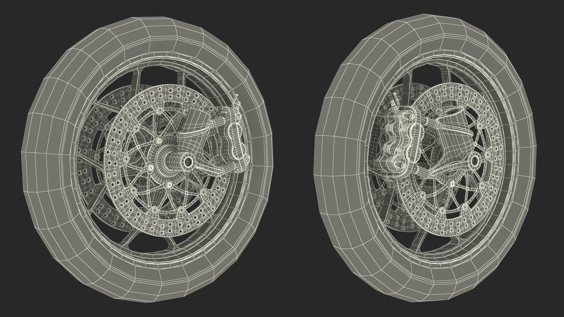 Motorcycle Spoked Wheel with Disc Brake 3D model