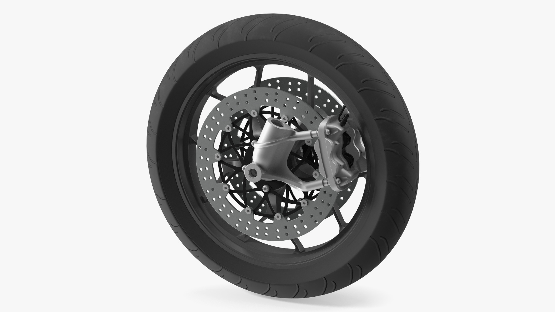 Motorcycle Spoked Wheel with Disc Brake 3D model