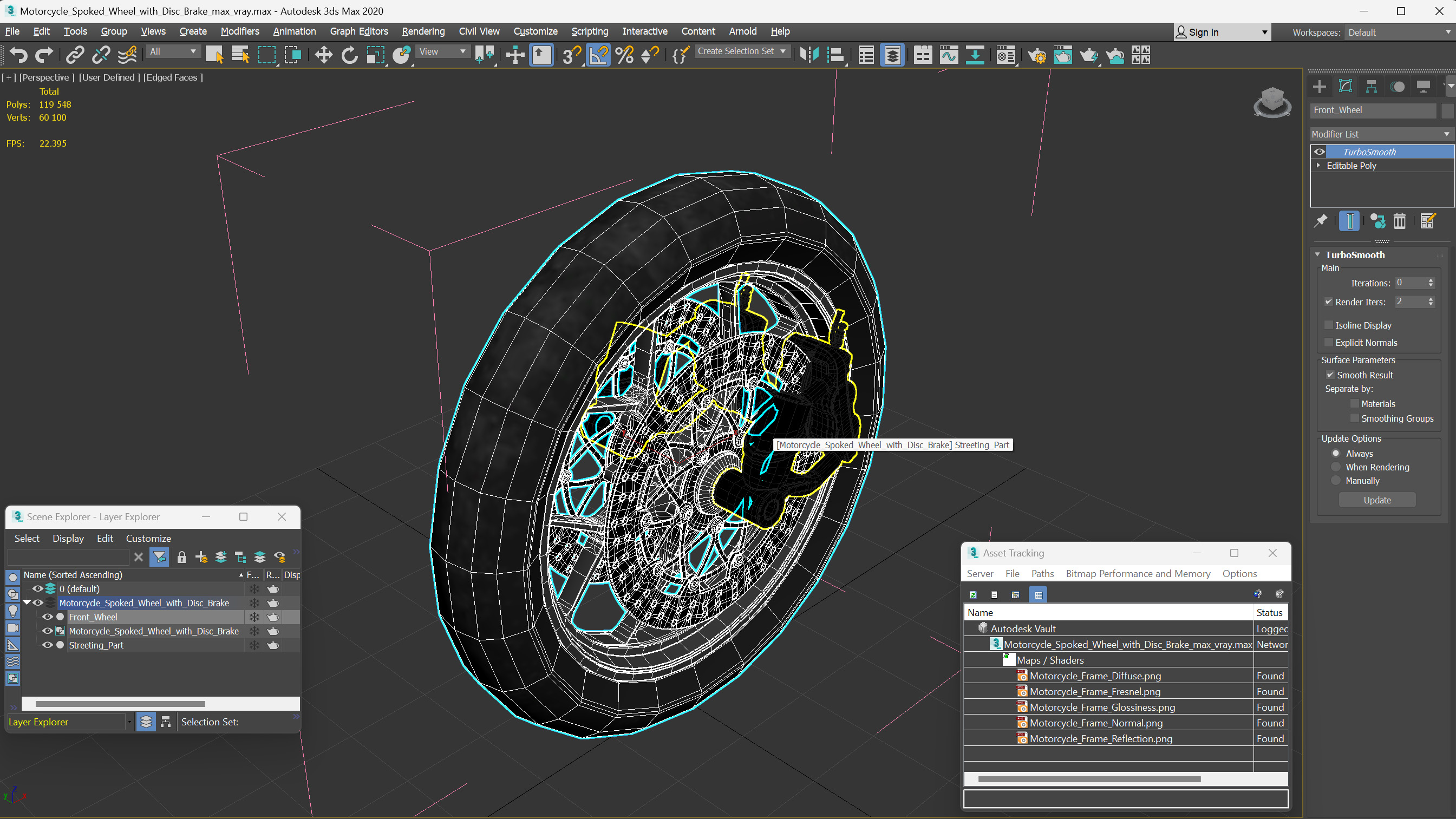 Motorcycle Spoked Wheel with Disc Brake 3D model