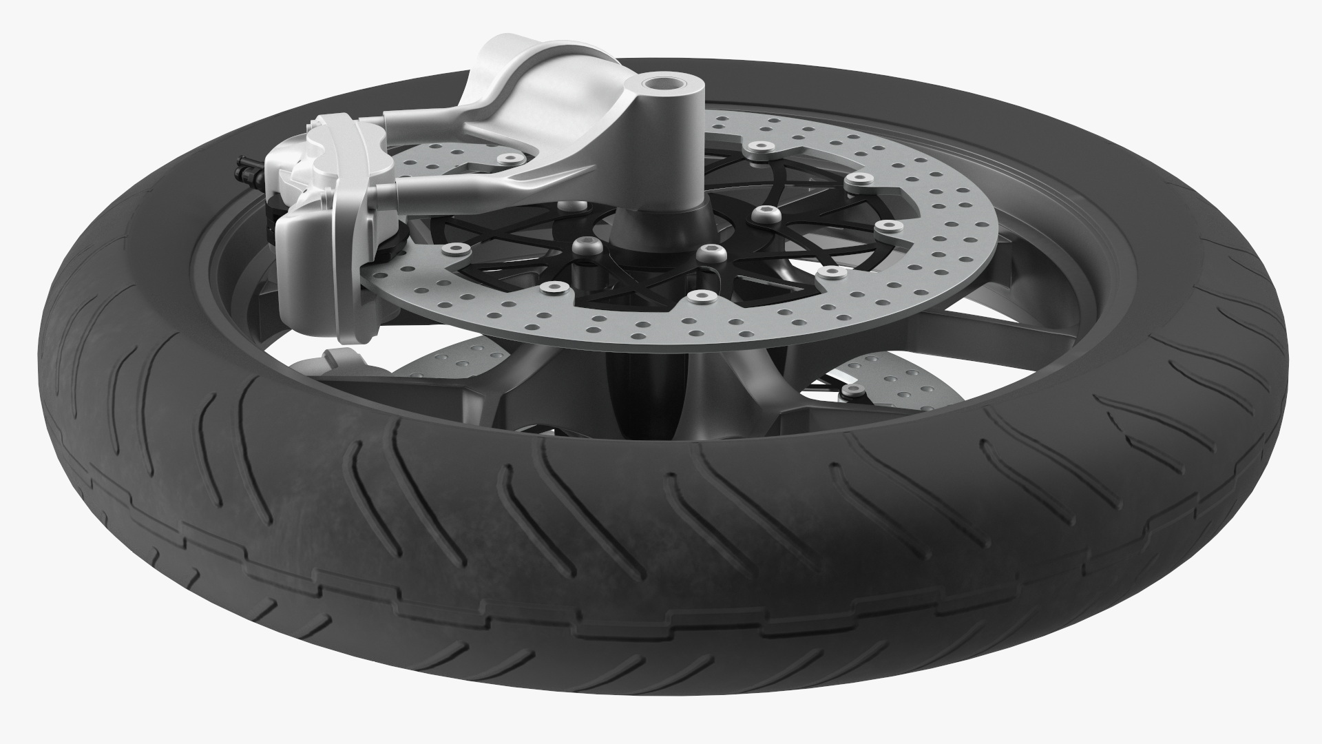 Motorcycle Spoked Wheel with Disc Brake 3D model