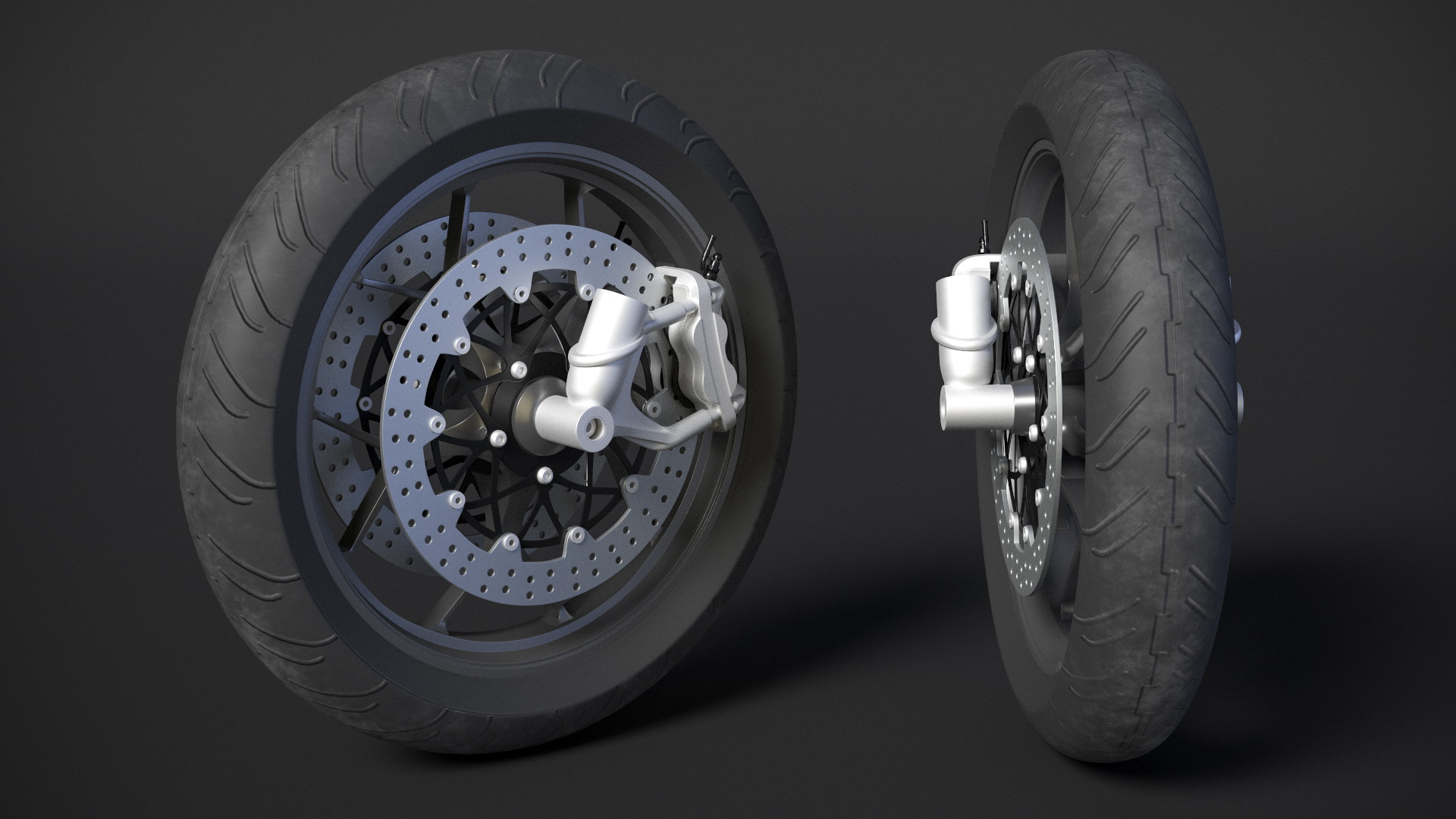 Motorcycle Spoked Wheel with Disc Brake 3D model