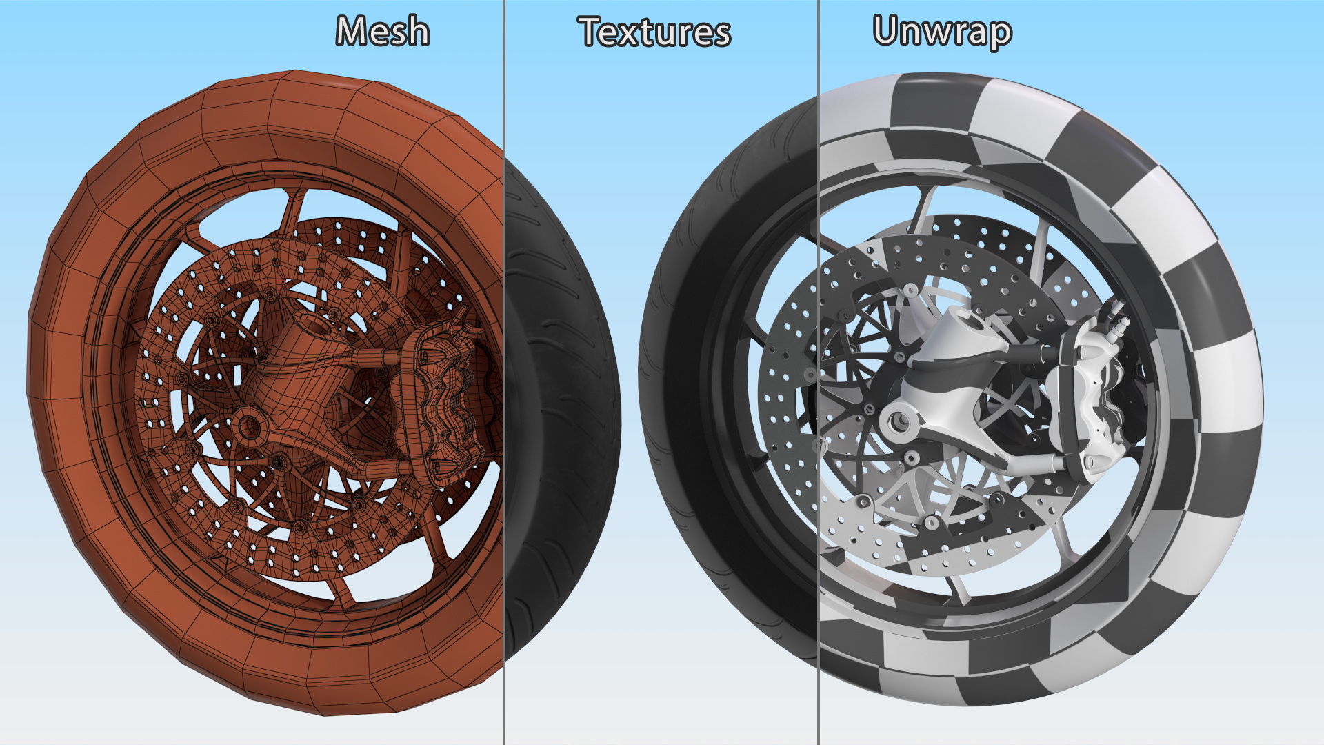 Motorcycle Spoked Wheel with Disc Brake 3D model