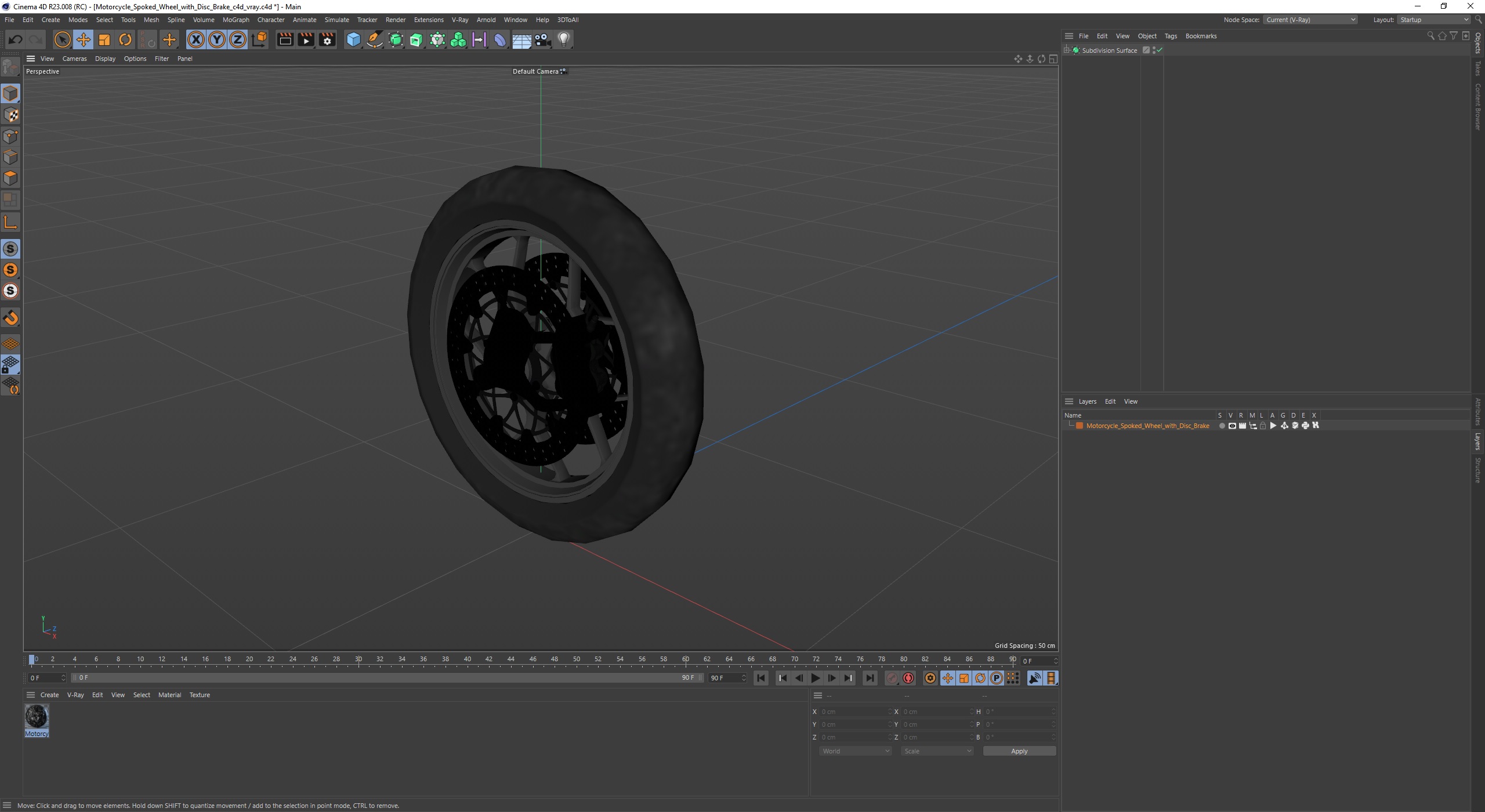 Motorcycle Spoked Wheel with Disc Brake 3D model