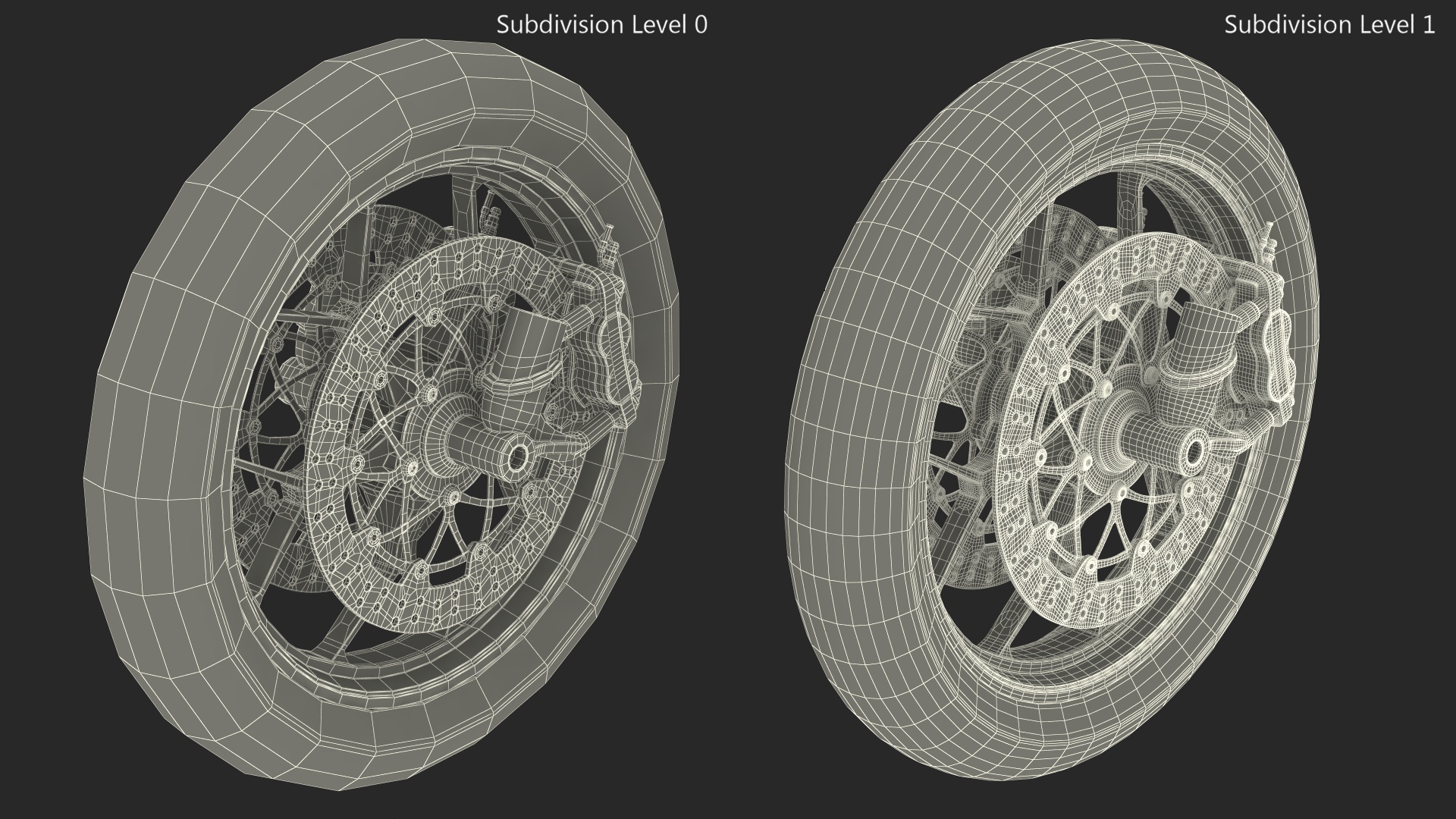 Motorcycle Spoked Wheel with Disc Brake 3D model