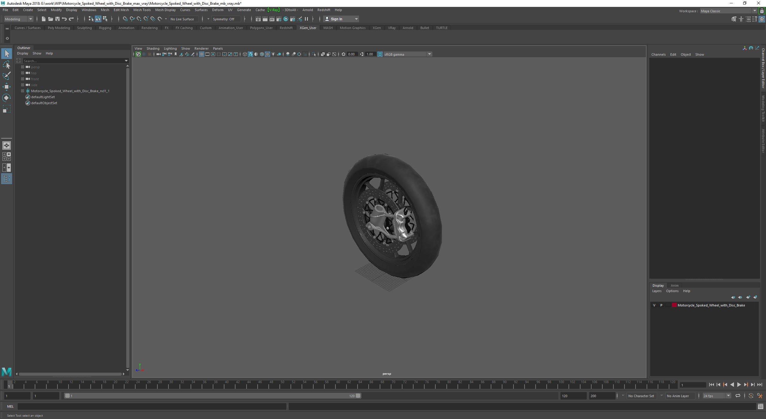 Motorcycle Spoked Wheel with Disc Brake 3D model