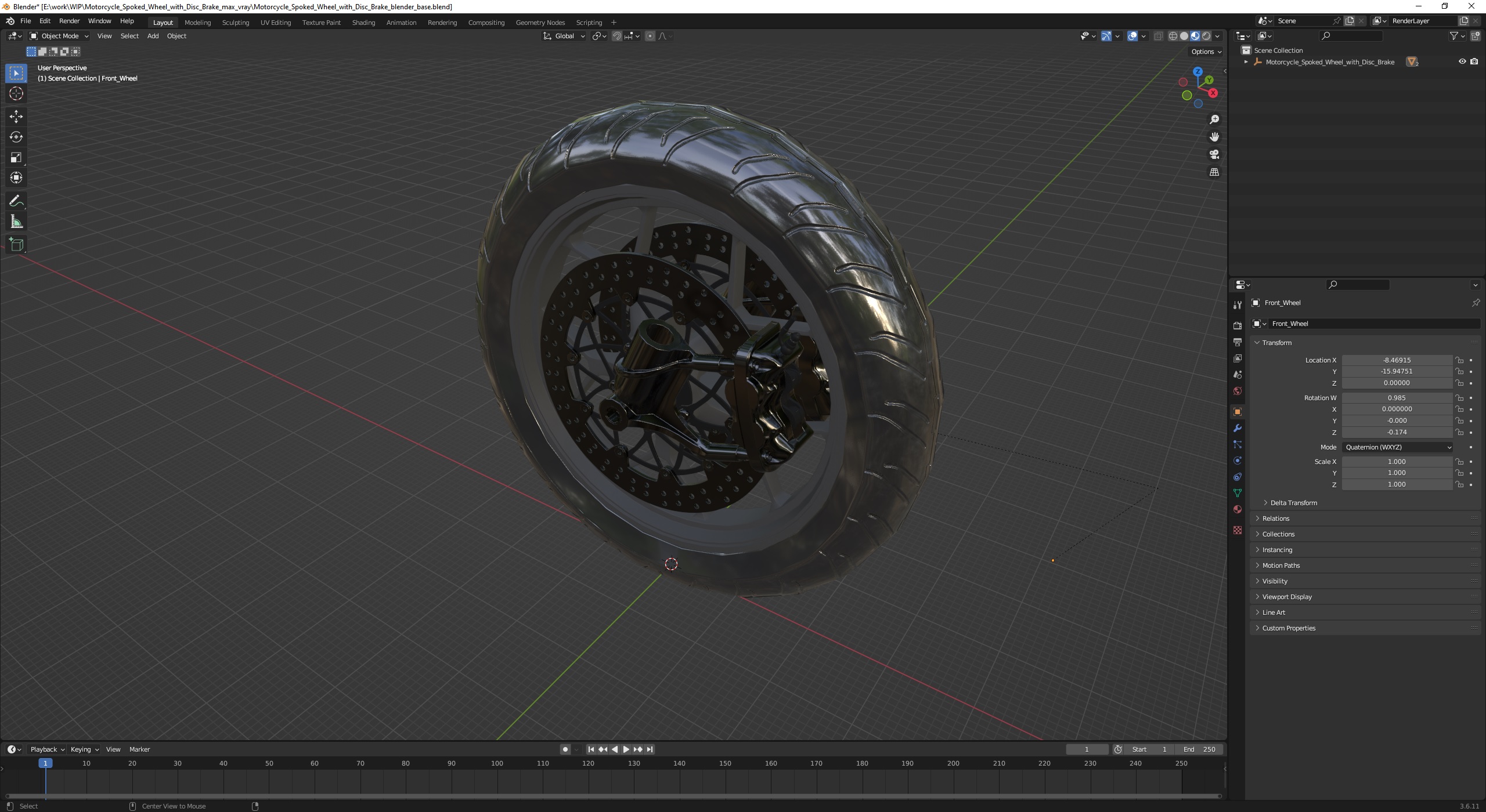 Motorcycle Spoked Wheel with Disc Brake 3D model